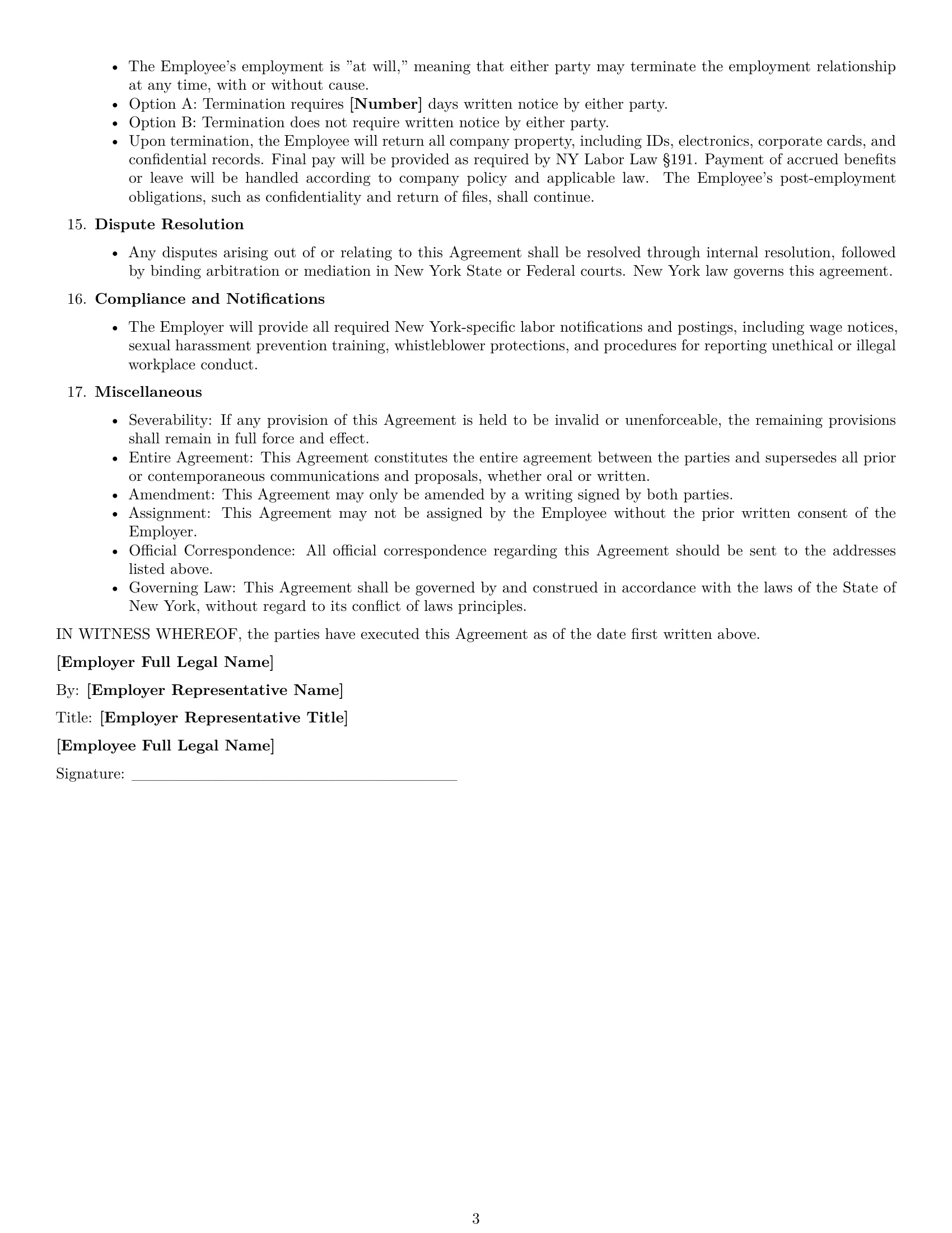 Preview page 3 of Free New York executive assistant employment contract template