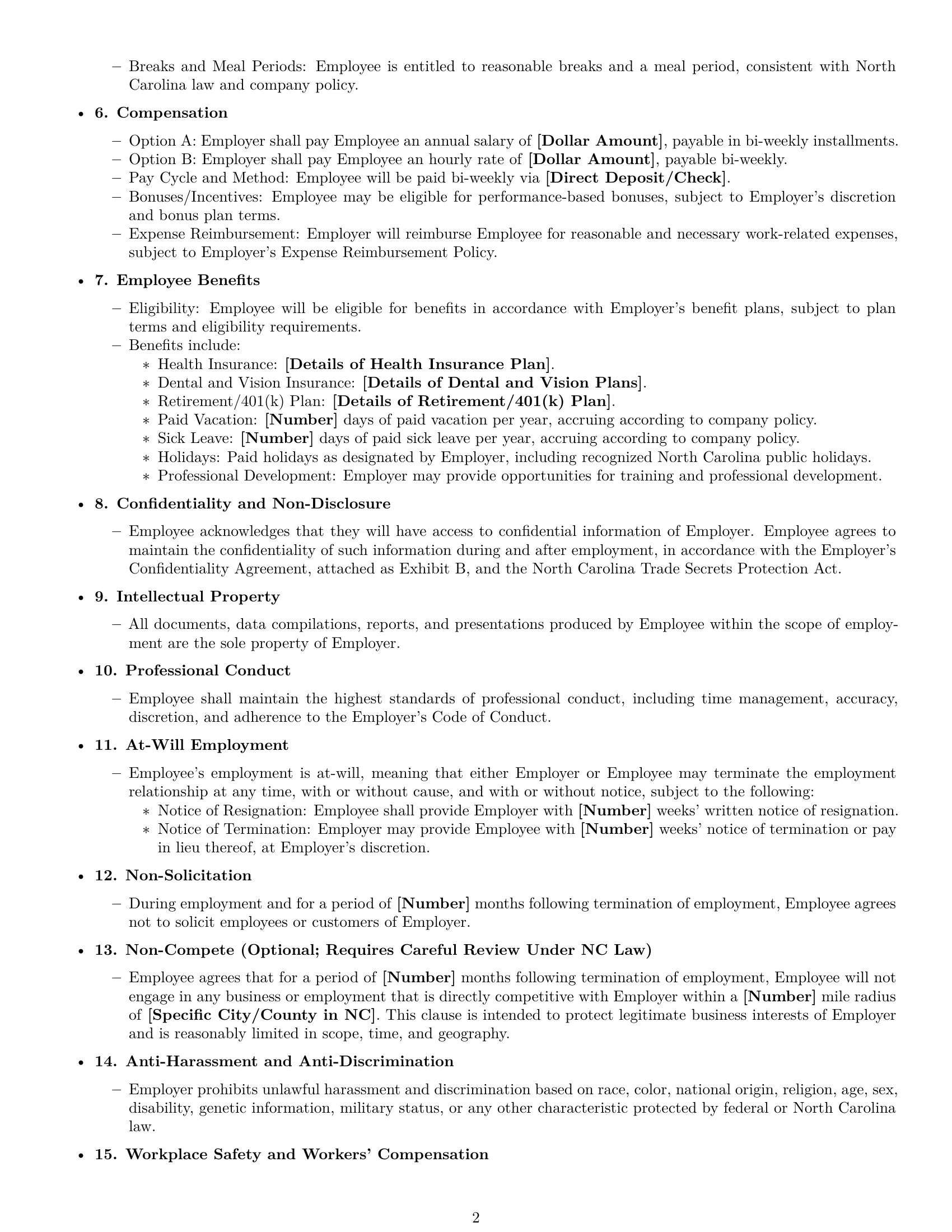Preview page 2 of Free North Carolina executive assistant employment contract template