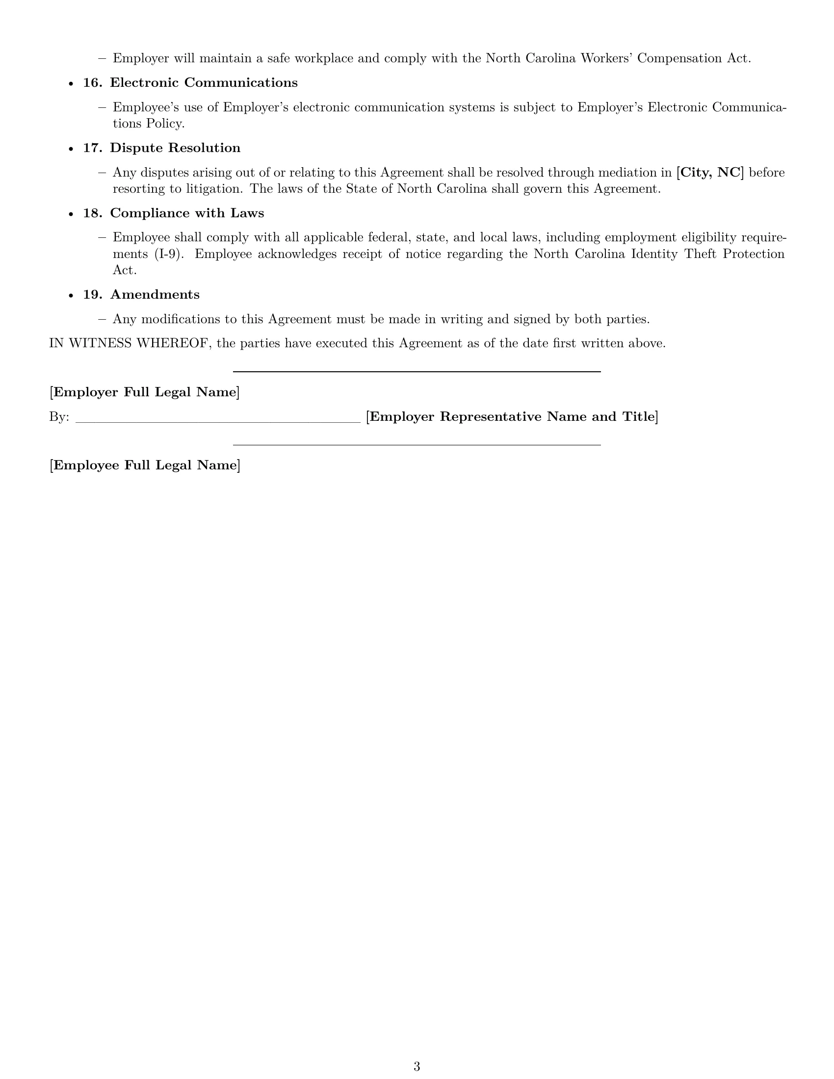 Preview page 3 of Free North Carolina executive assistant employment contract template