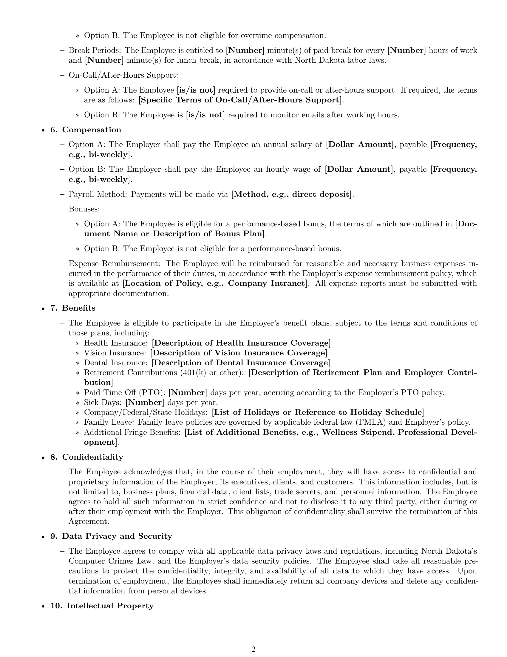 Preview page 2 of Free North Dakota executive assistant employment contract template