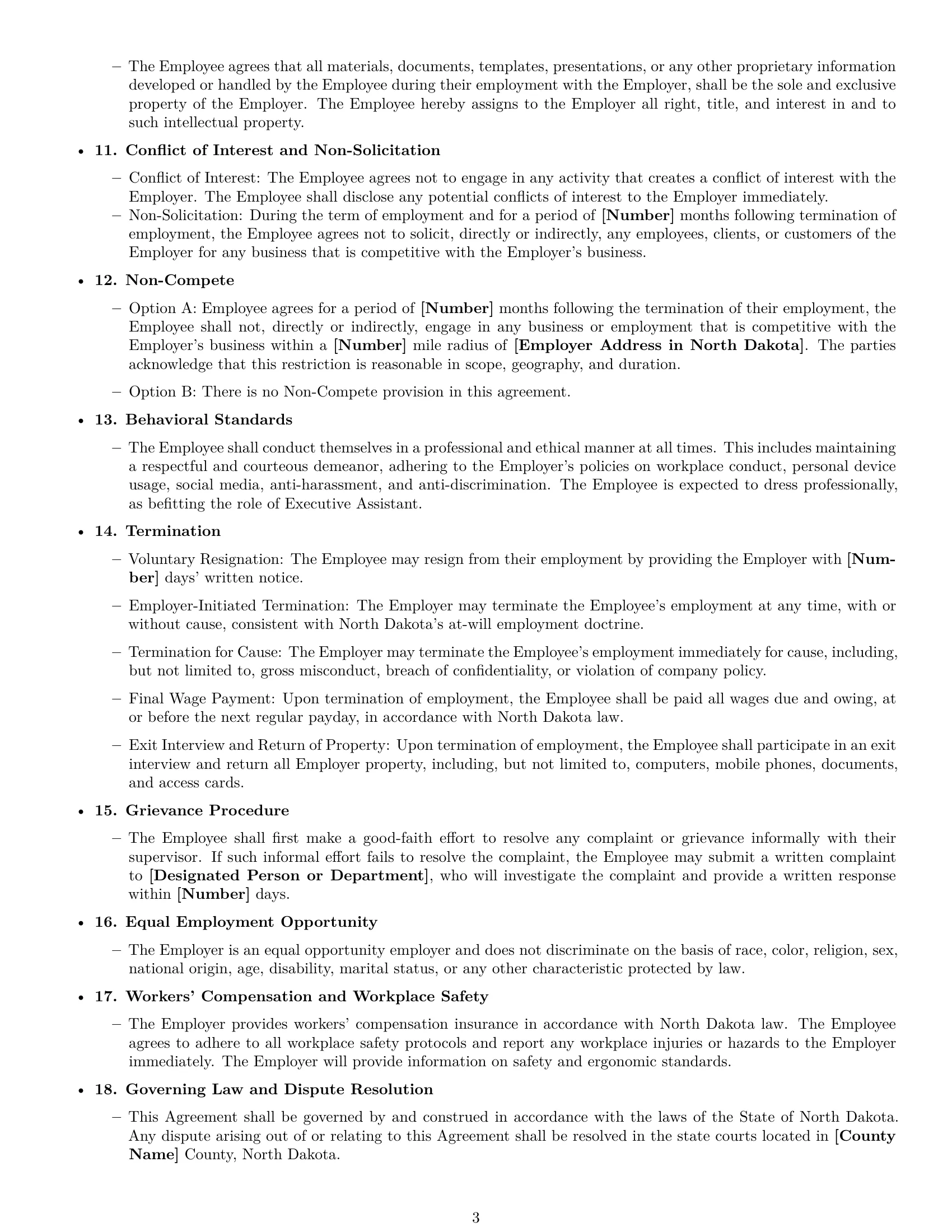Preview page 3 of Free North Dakota executive assistant employment contract template
