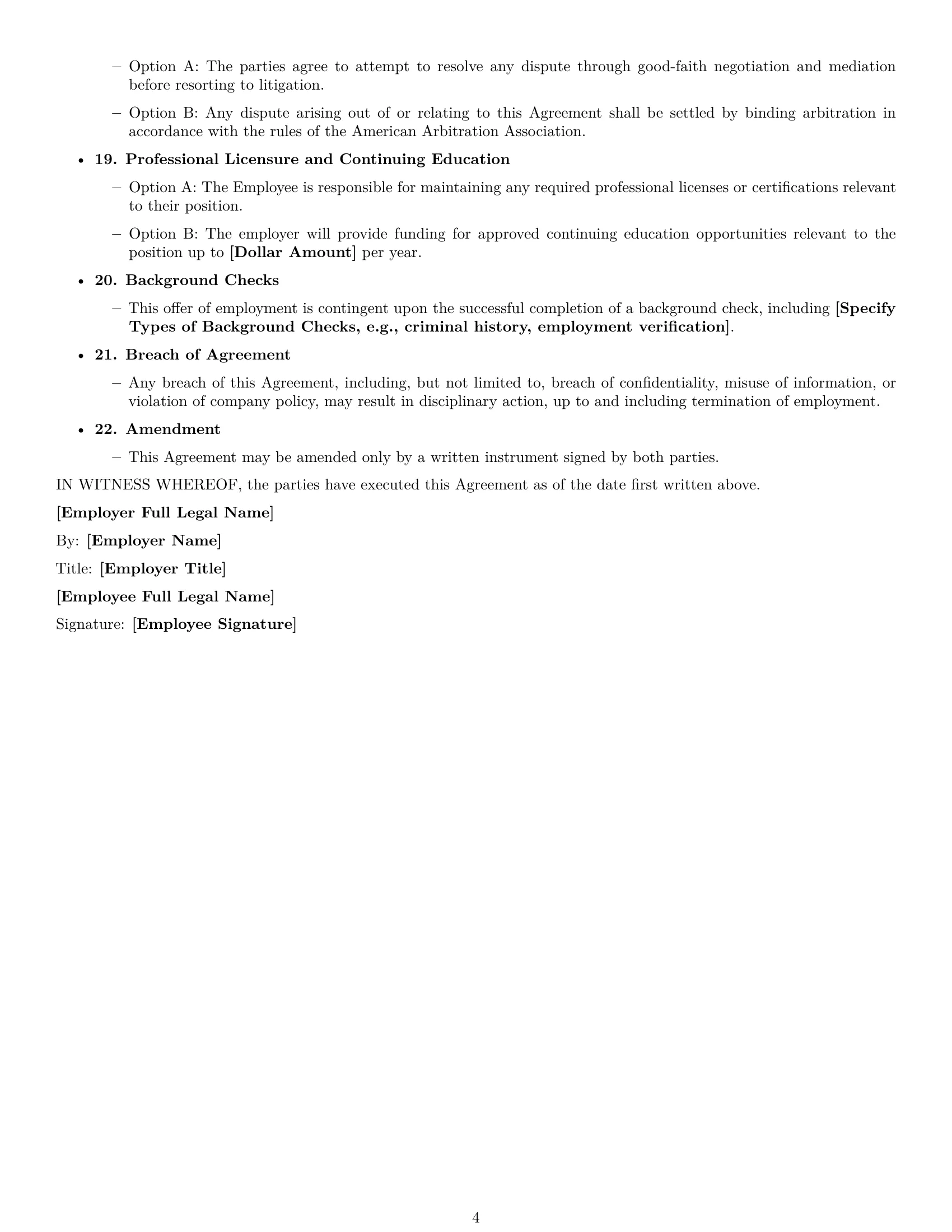 Preview page 4 of Free North Dakota executive assistant employment contract template
