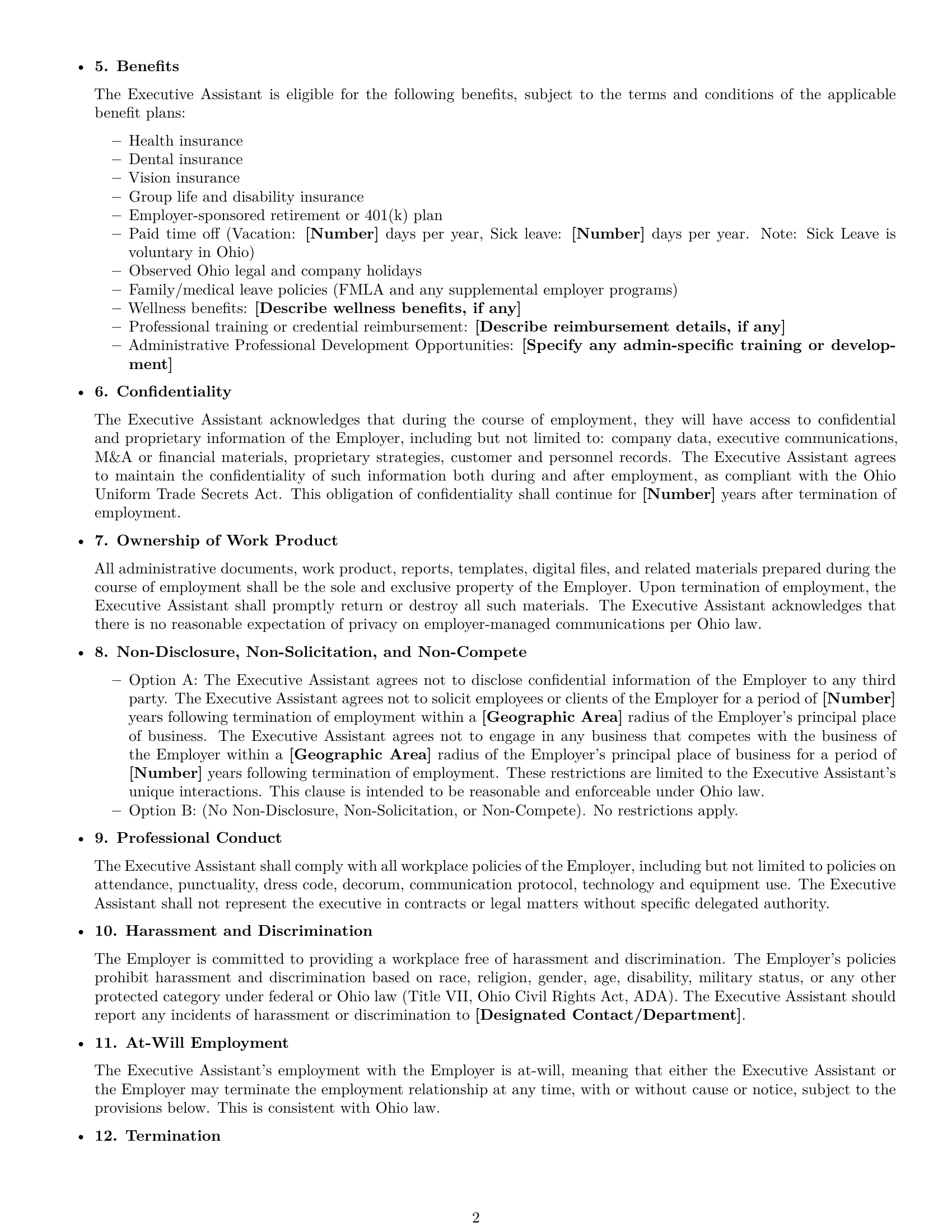 Preview page 2 of Free Ohio executive assistant employment contract template