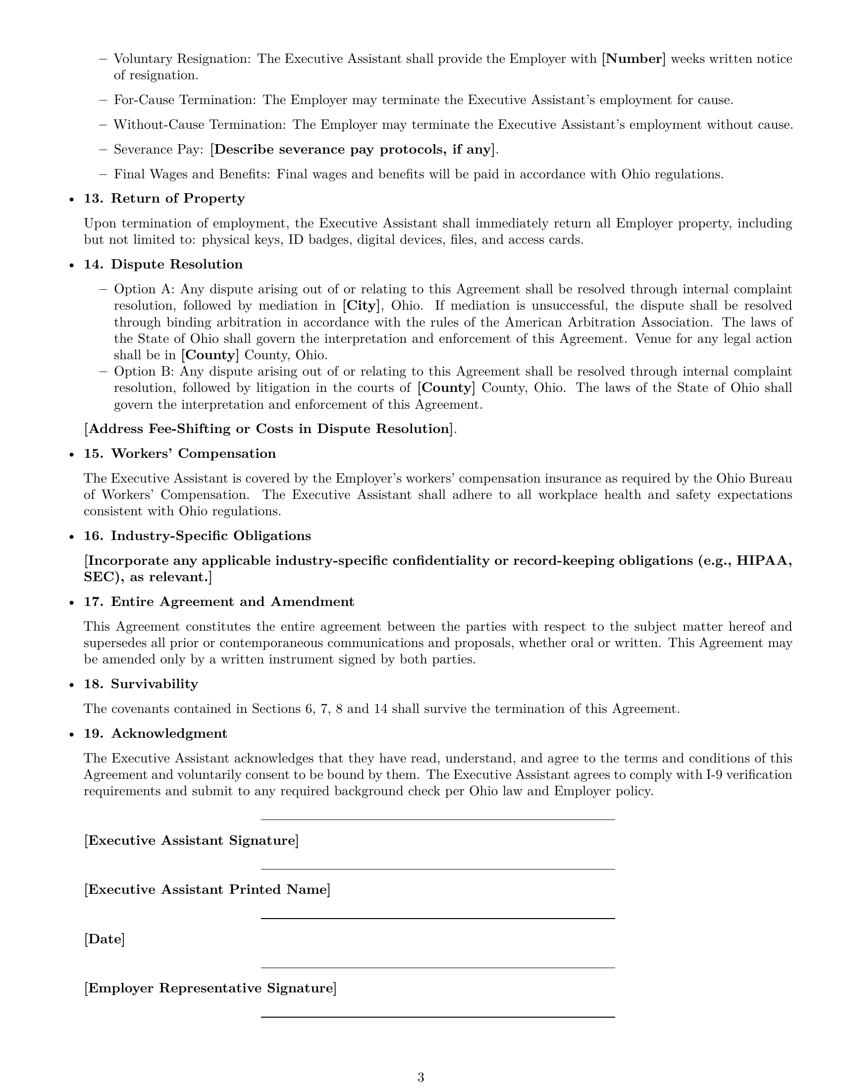 Preview page 3 of Free Ohio executive assistant employment contract template