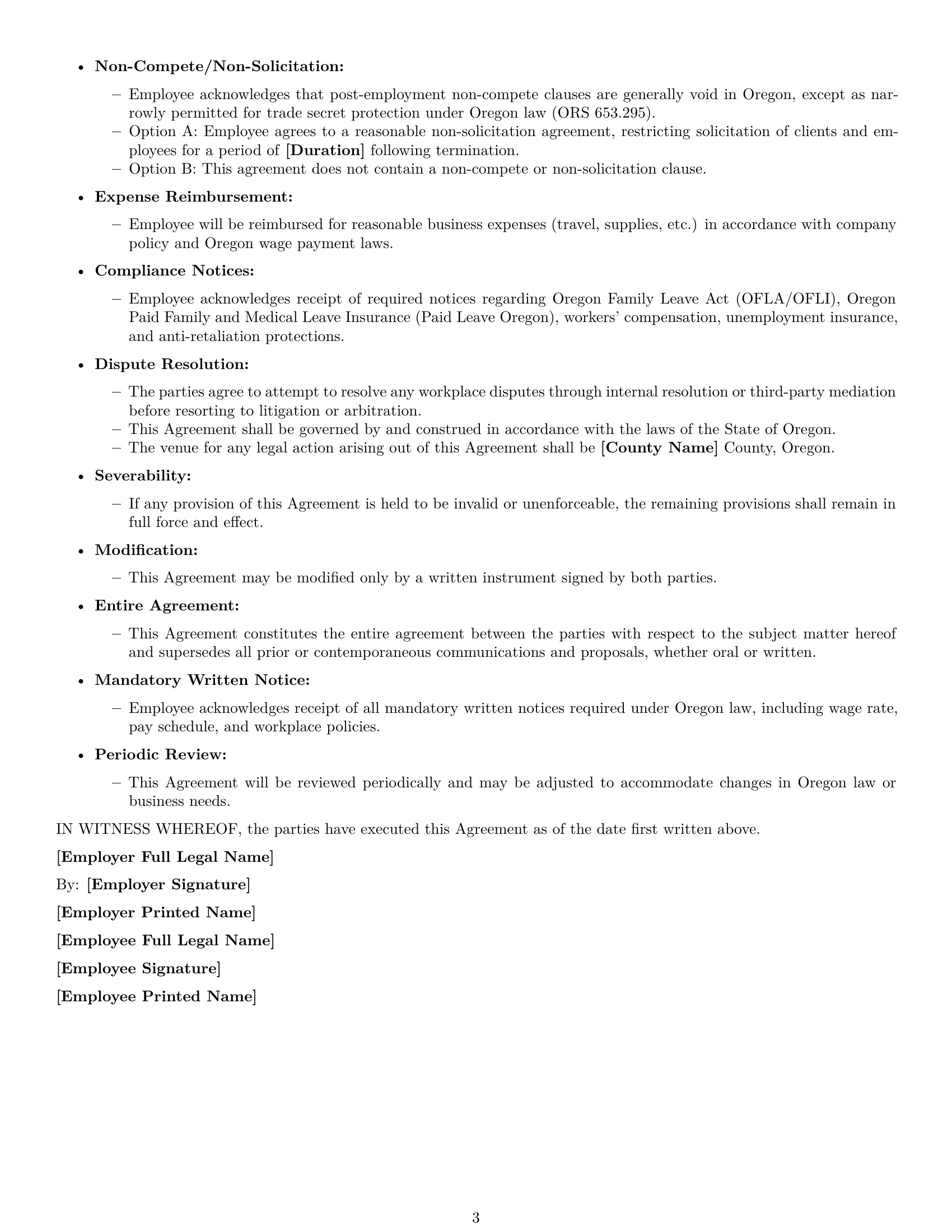 Preview page 3 of Free Oregon executive assistant employment contract template