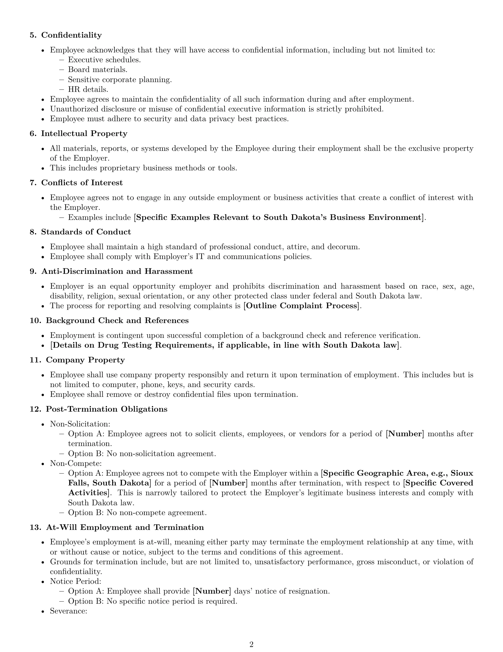 Preview page 2 of Free South Dakota executive assistant employment contract template