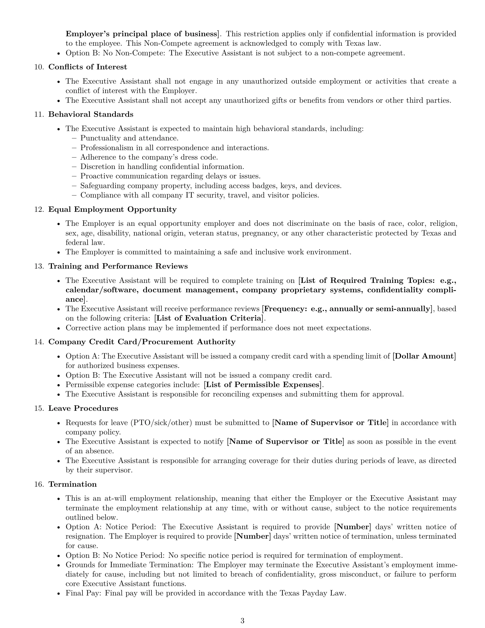 Preview page 3 of Free Texas executive assistant employment contract template