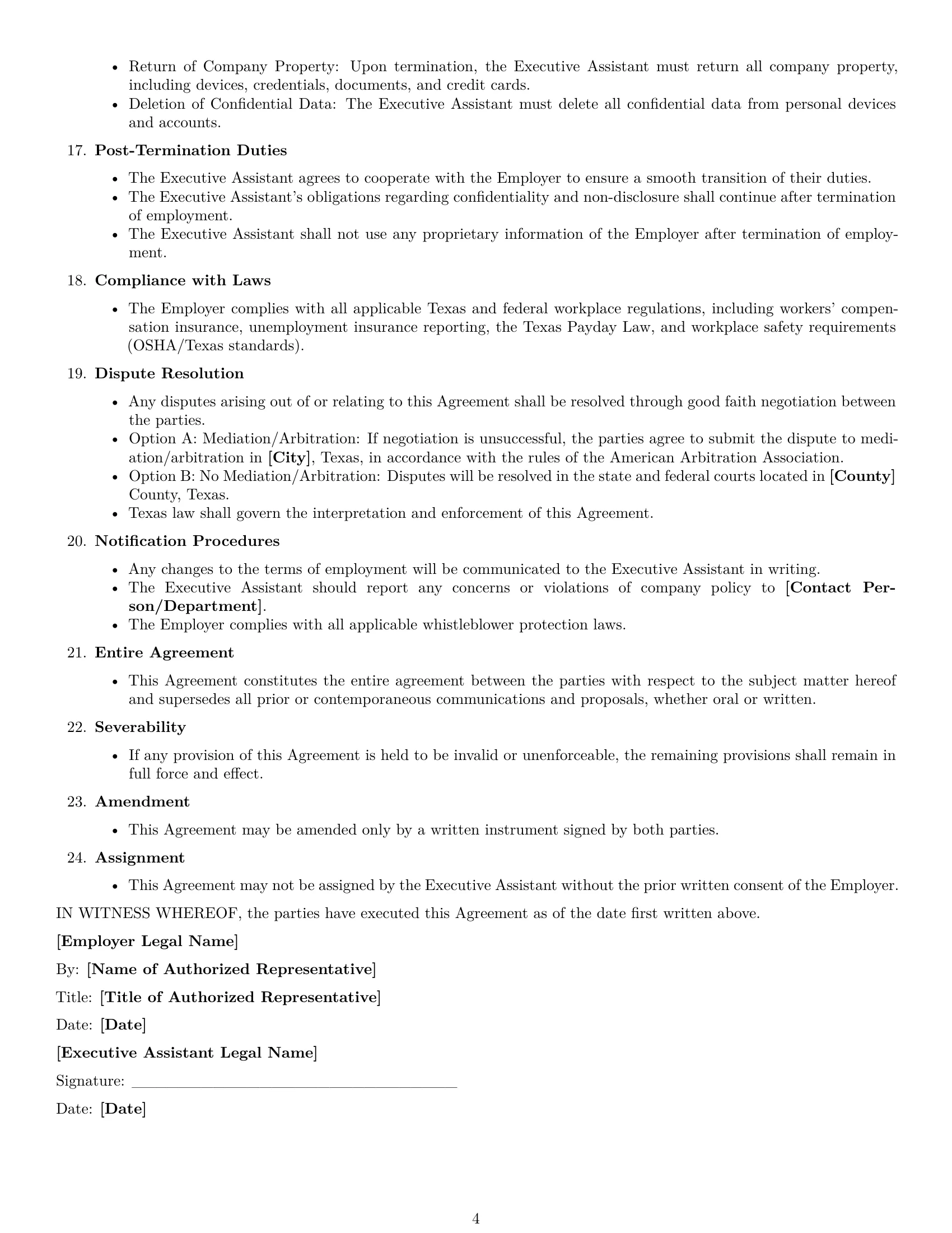 Preview page 4 of Free Texas executive assistant employment contract template