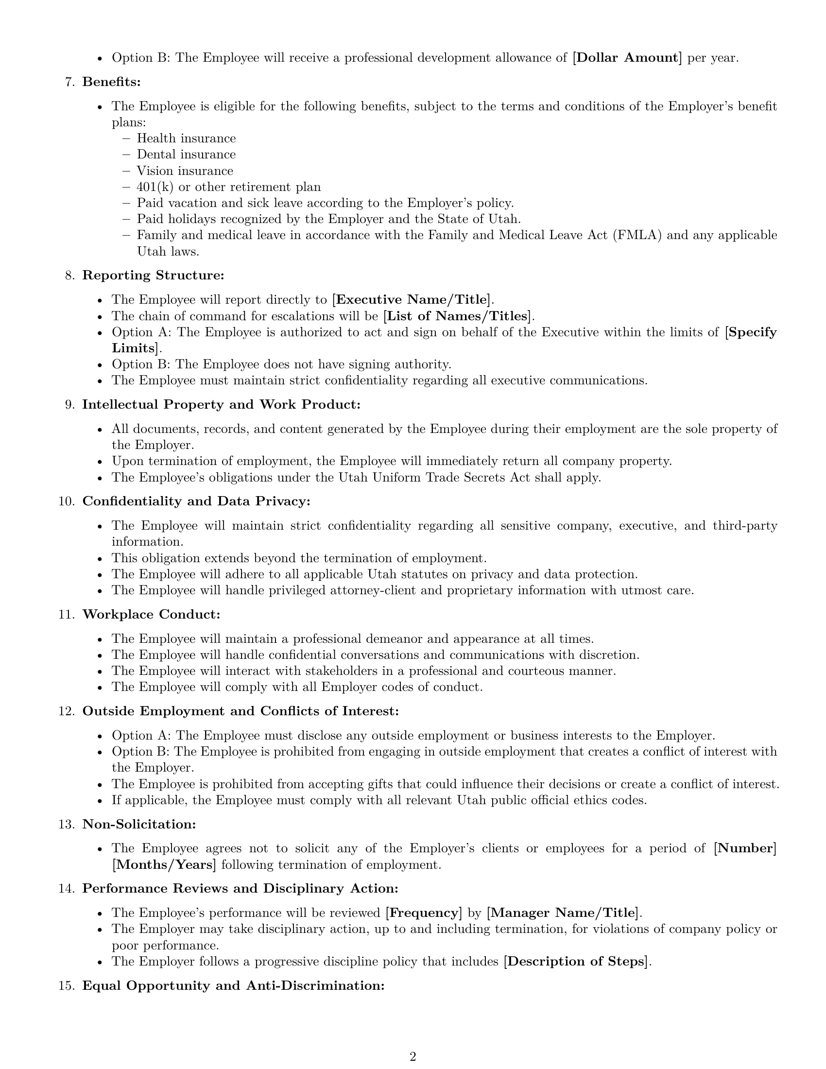 Preview page 2 of Free Utah executive assistant employment contract template
