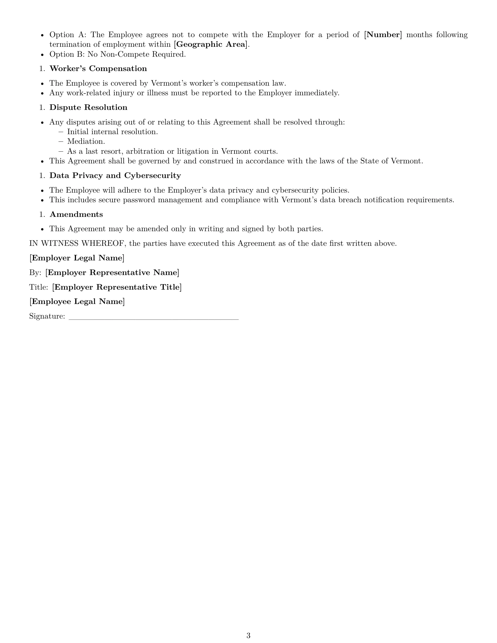 Preview page 3 of Free Vermont executive assistant employment contract template