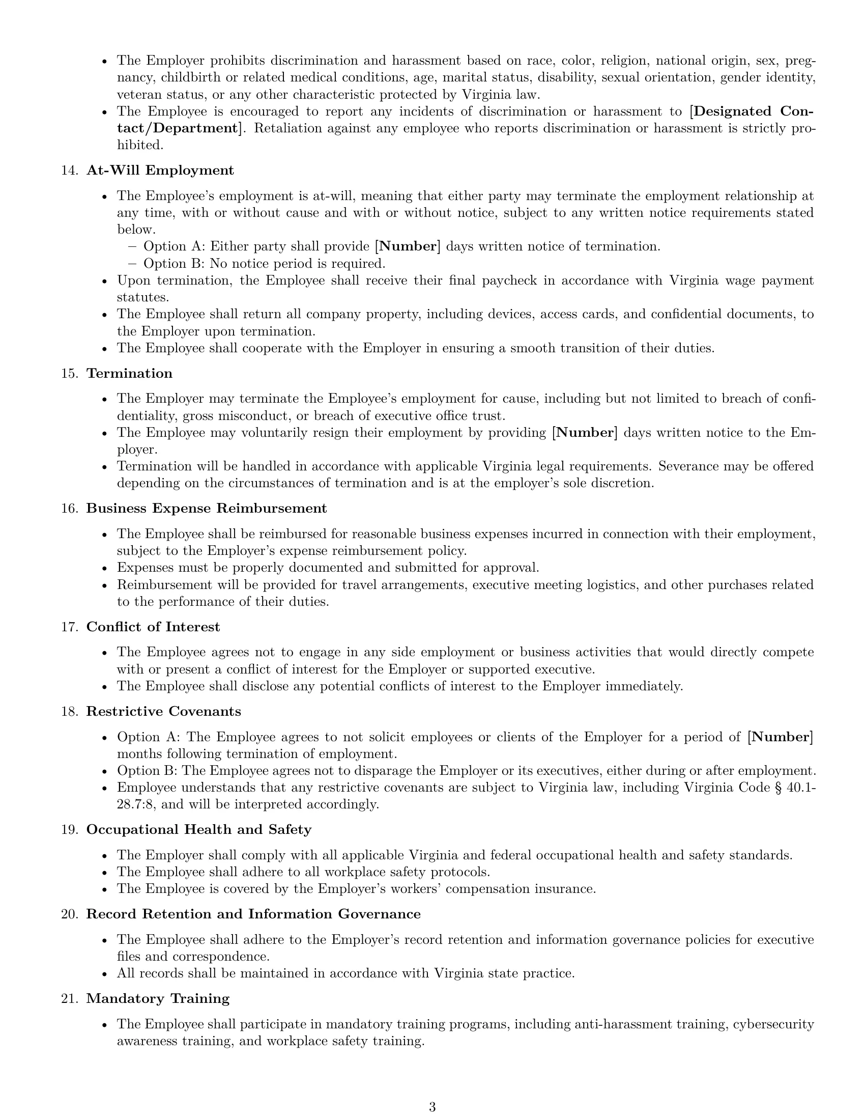 Preview page 3 of Free Virginia executive assistant employment contract template