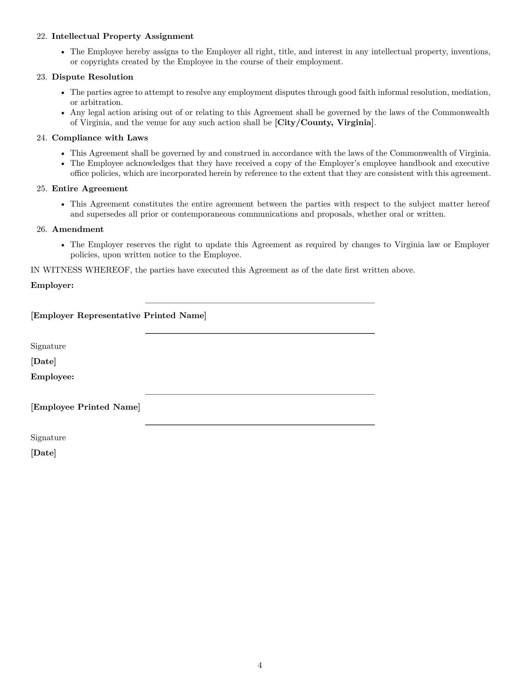 Preview page 4 of Free Virginia executive assistant employment contract template