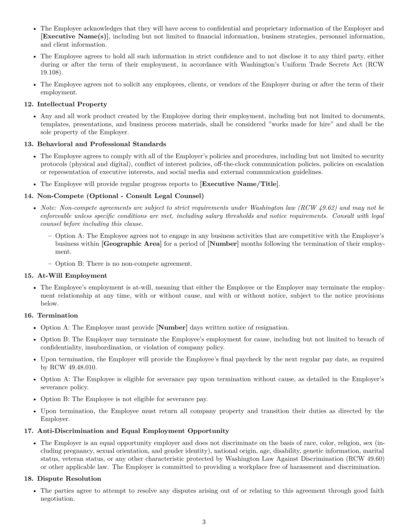 Preview page 3 of Free Washington executive assistant employment contract template