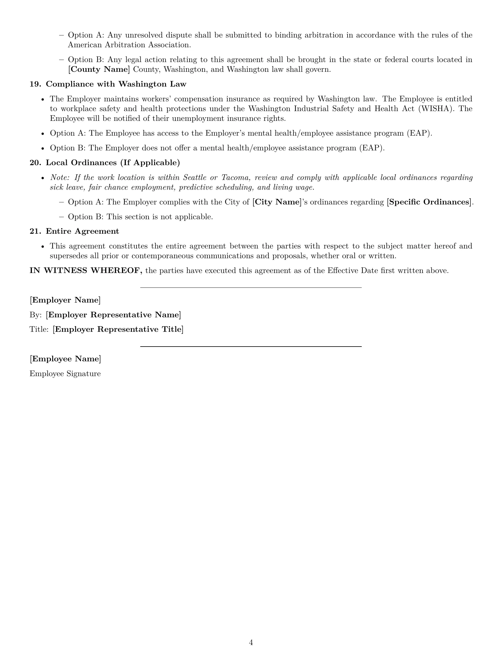 Preview page 4 of Free Washington executive assistant employment contract template
