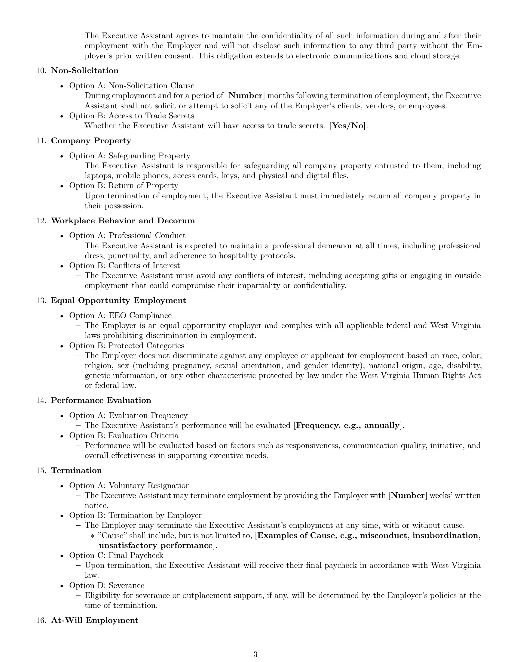Preview page 3 of Free West Virginia executive assistant employment contract template