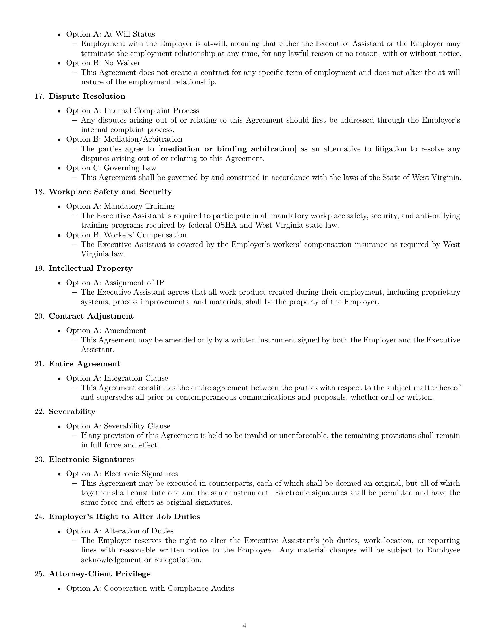 Preview page 4 of Free West Virginia executive assistant employment contract template