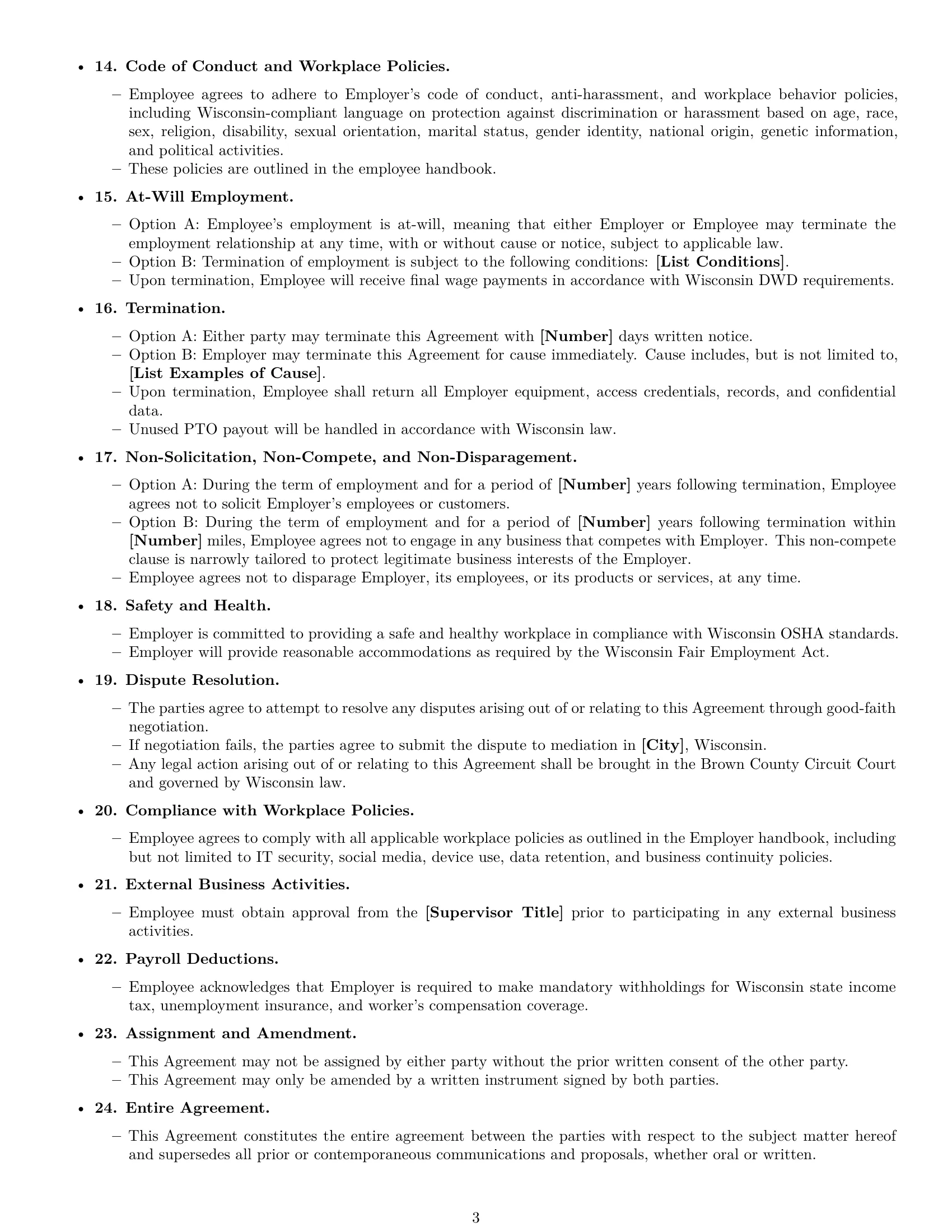 Preview page 3 of Free Wisconsin executive assistant employment contract template