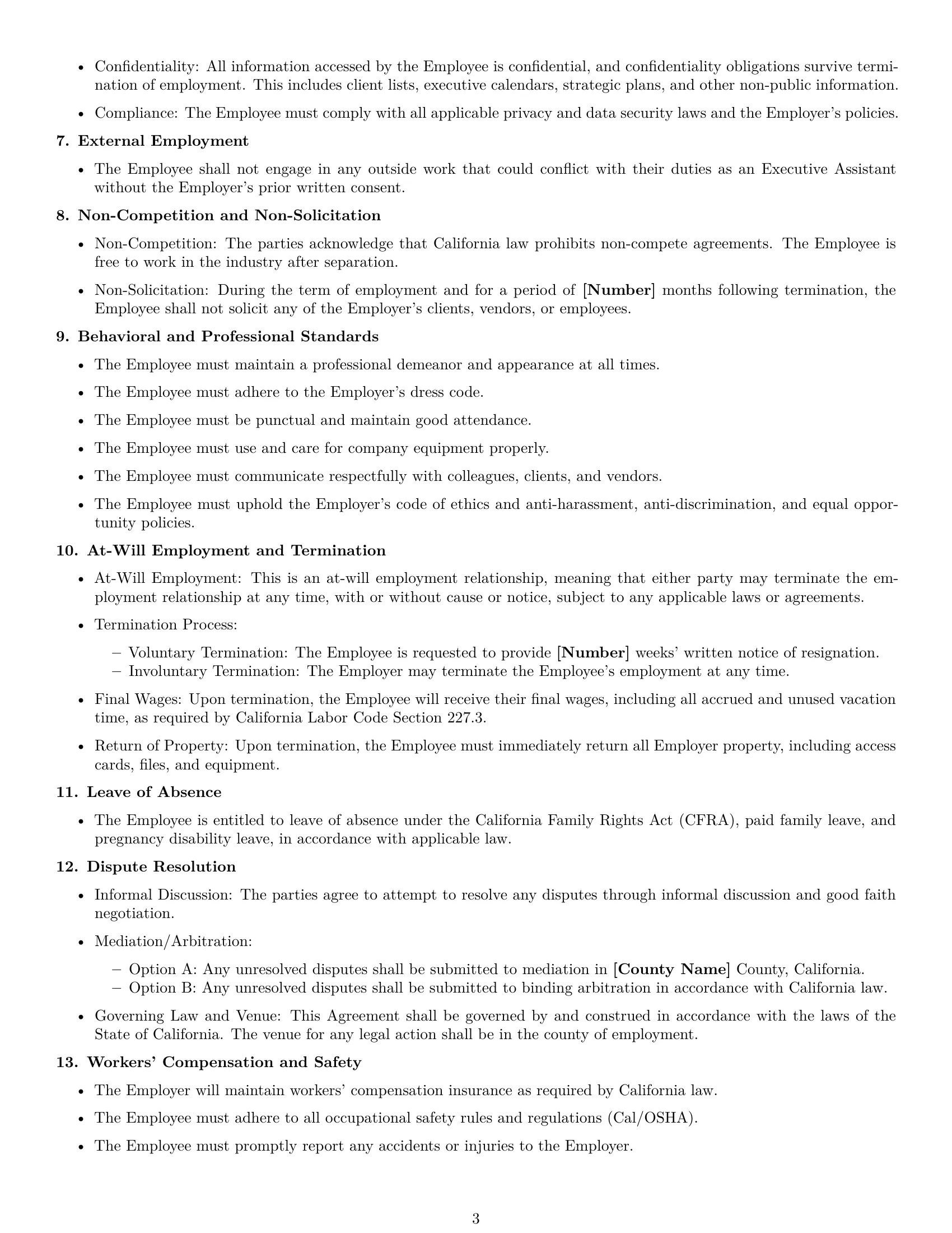 Preview page 3 of Free California executive assistant employment contract template