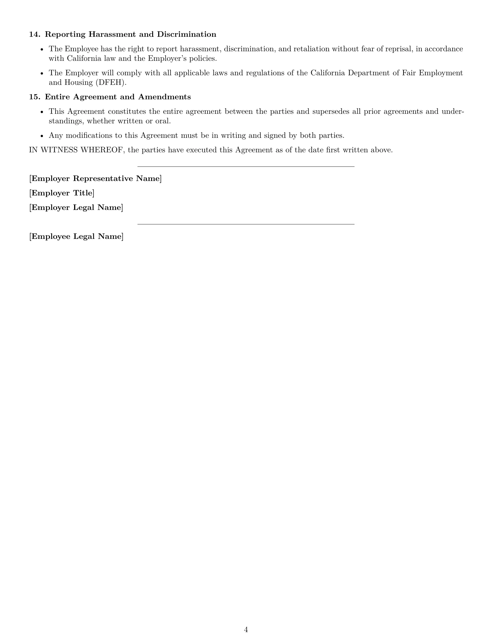 Preview page 4 of Free California executive assistant employment contract template