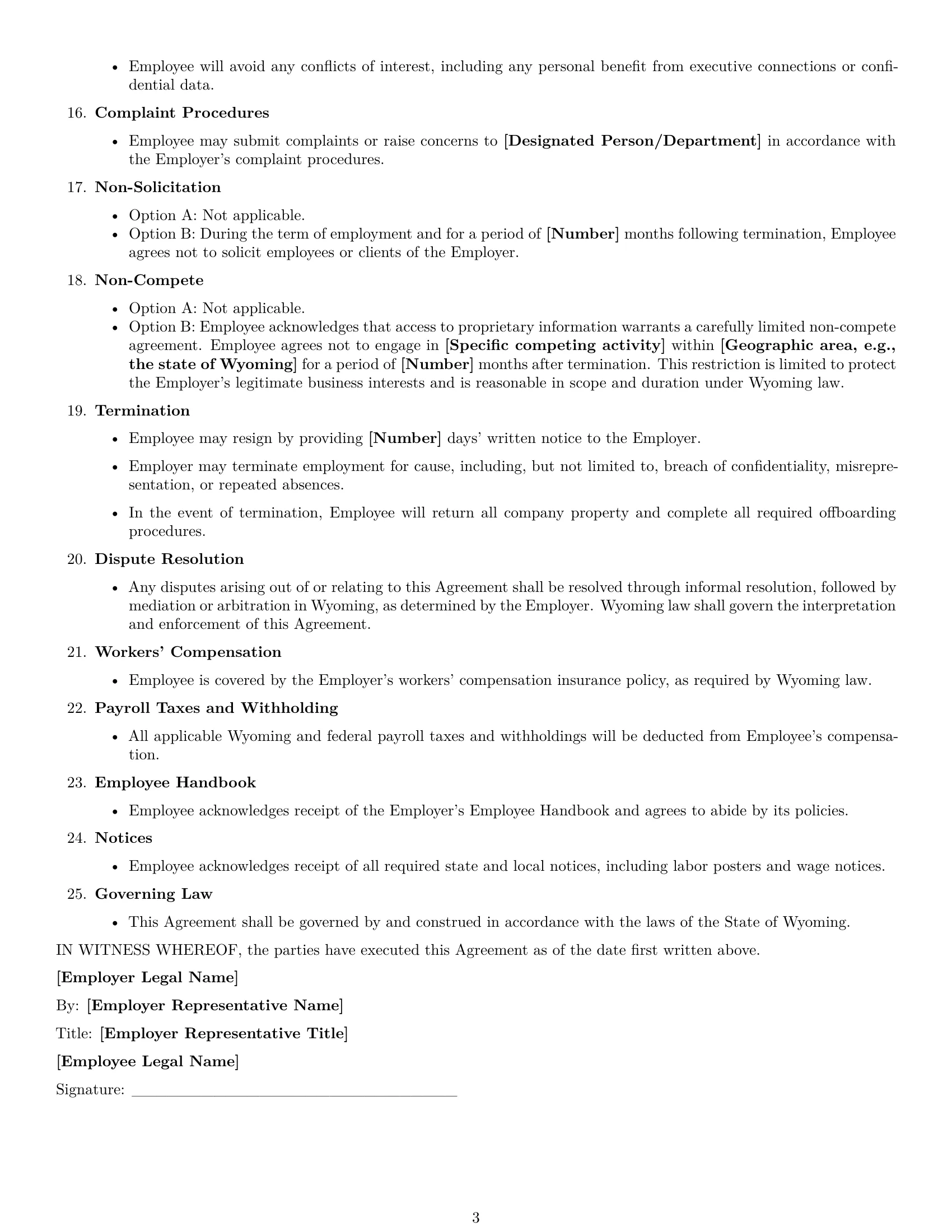 Preview page 3 of Free Wyoming executive assistant employment contract template