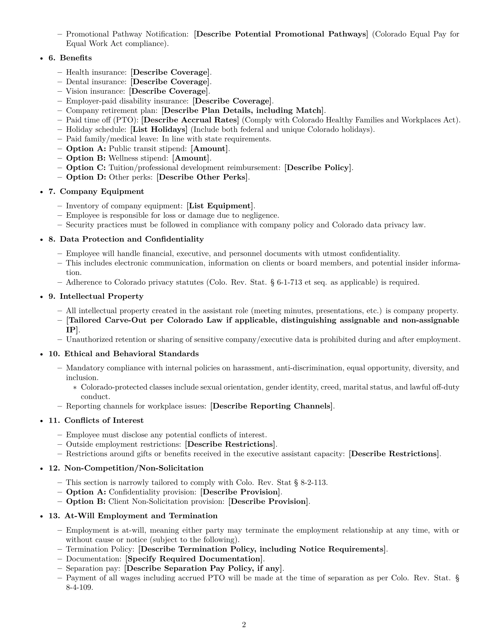 Preview page 2 of Free Colorado executive assistant employment contract template