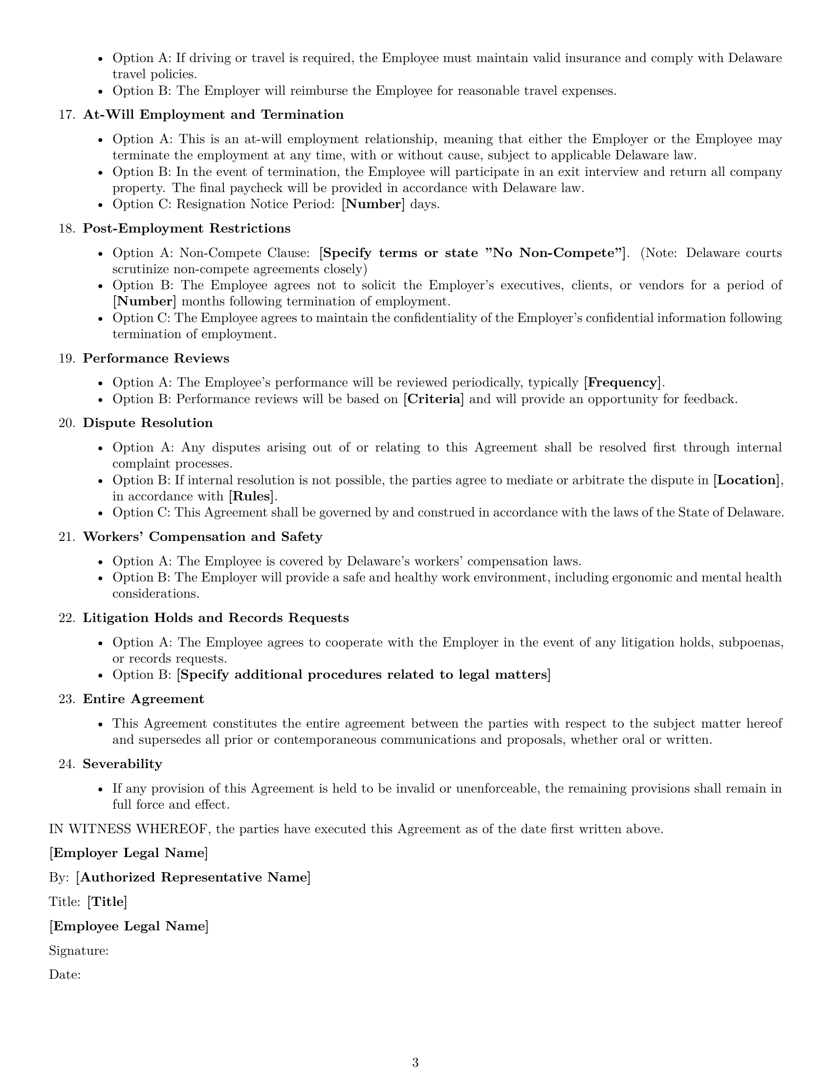 Preview page 3 of Free Delaware executive assistant employment contract template