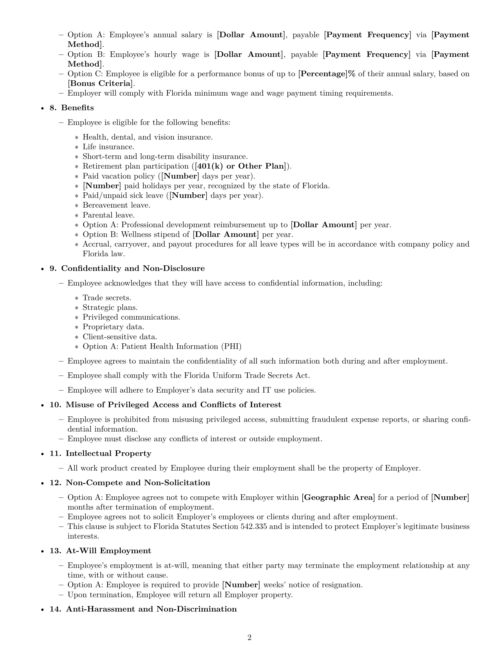 Preview page 2 of Free Florida executive assistant employment contract template