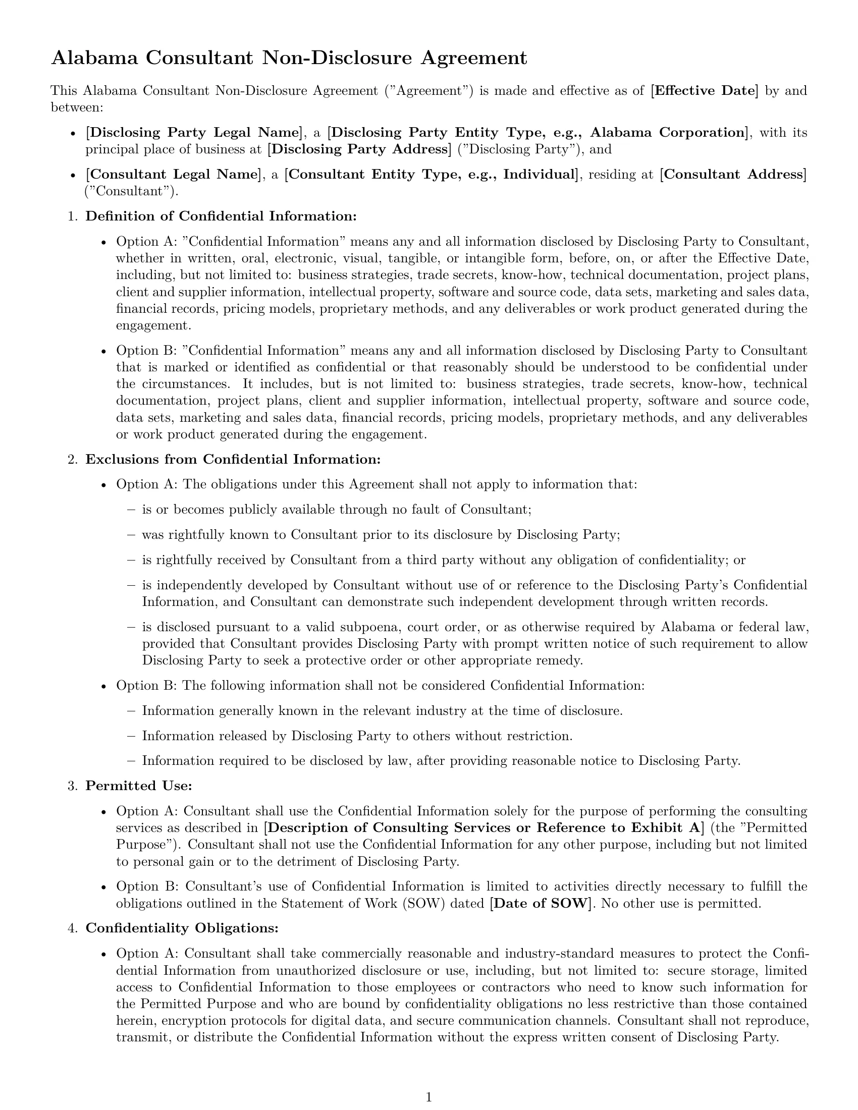 Preview page 1 of Free Alabama consultant nda template