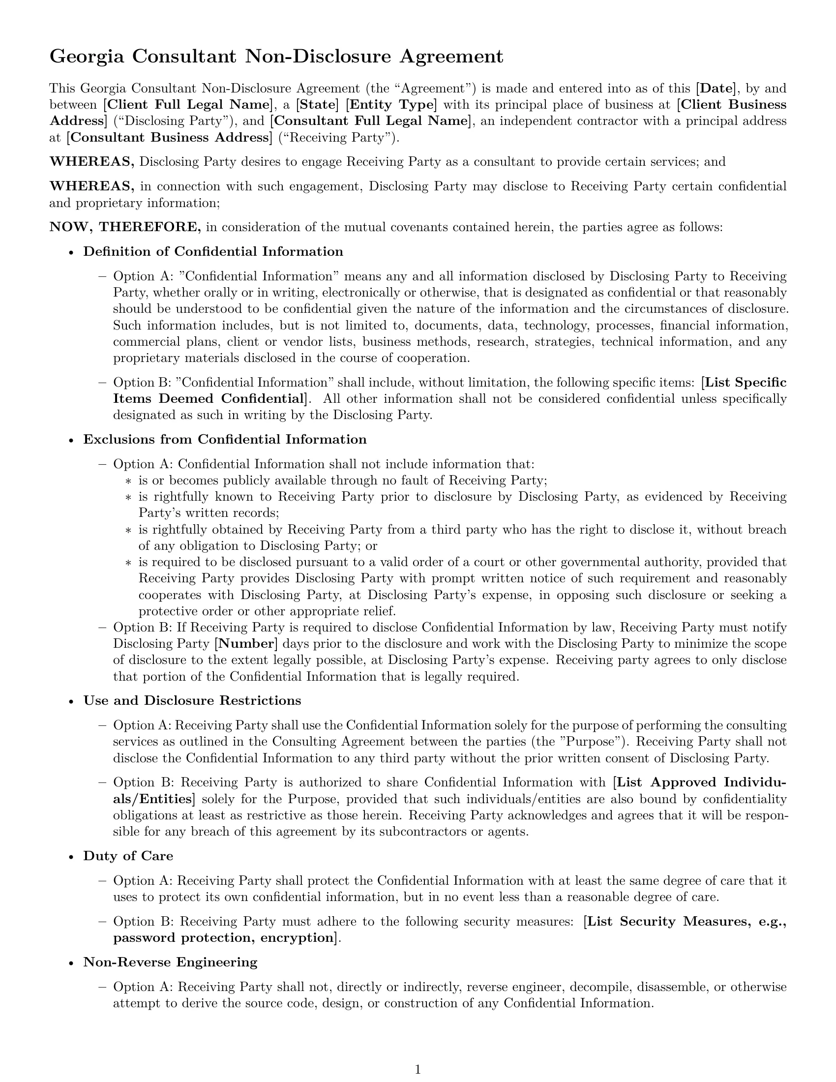 Preview page 1 of Free Georgia consultant nda template