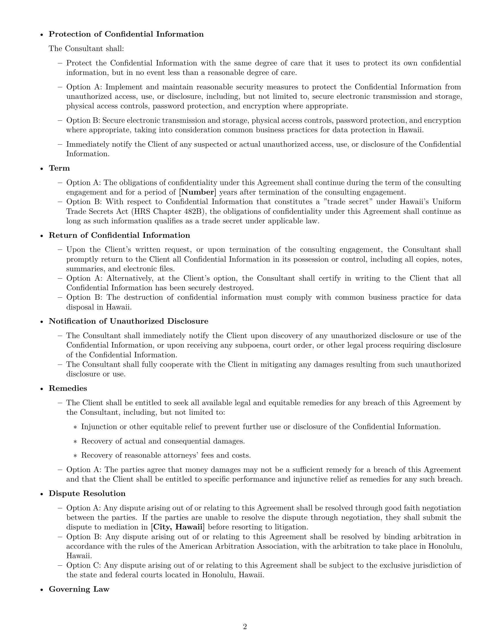 Preview page 2 of Free Hawaii consultant nda template