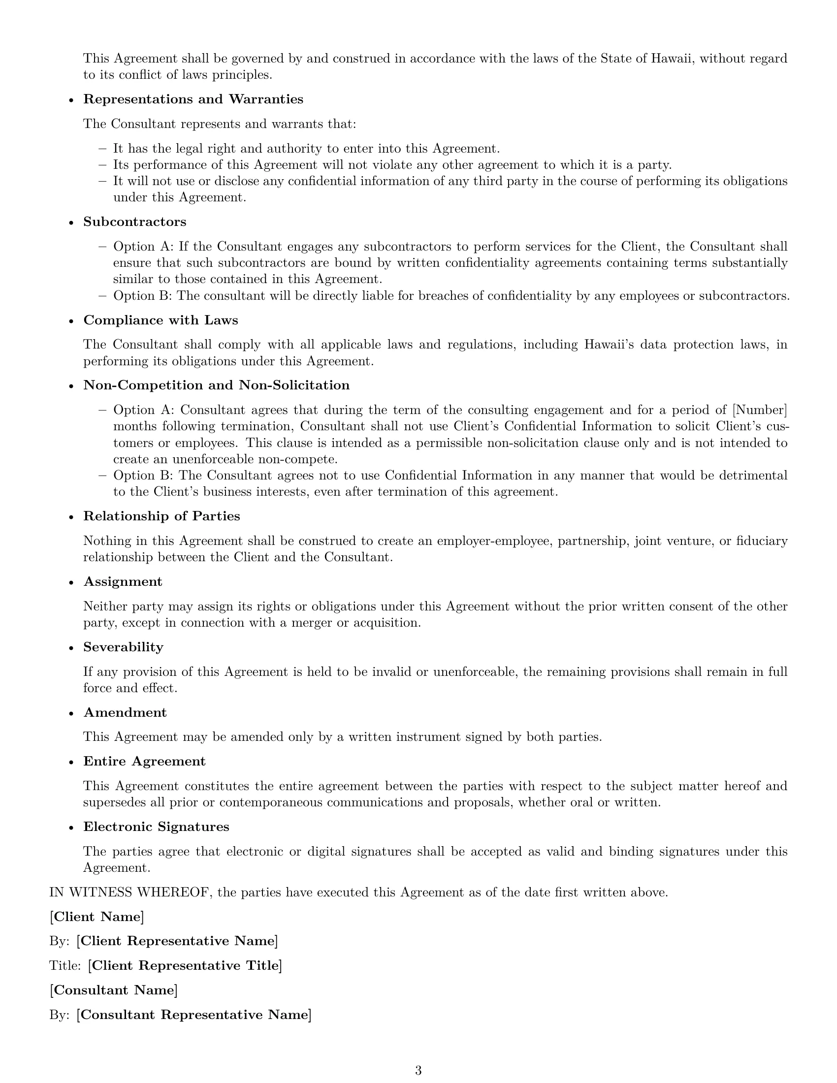 Preview page 3 of Free Hawaii consultant nda template