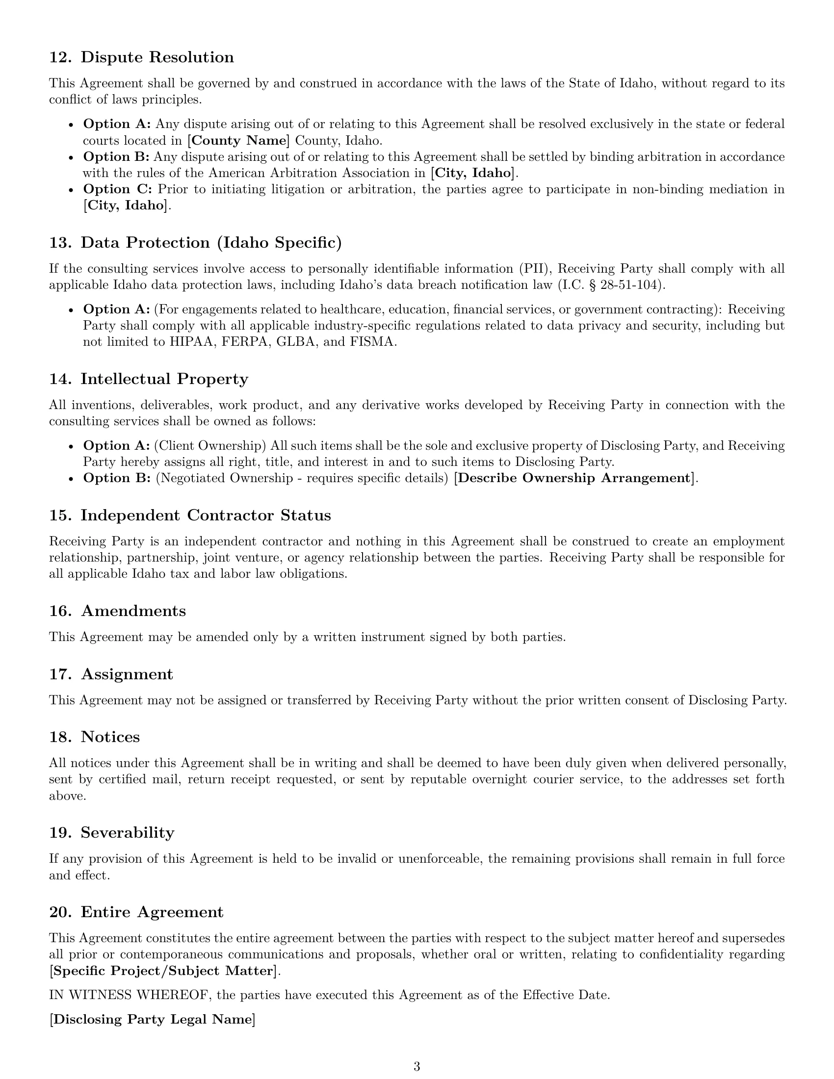 Preview page 3 of Free Idaho consultant nda template