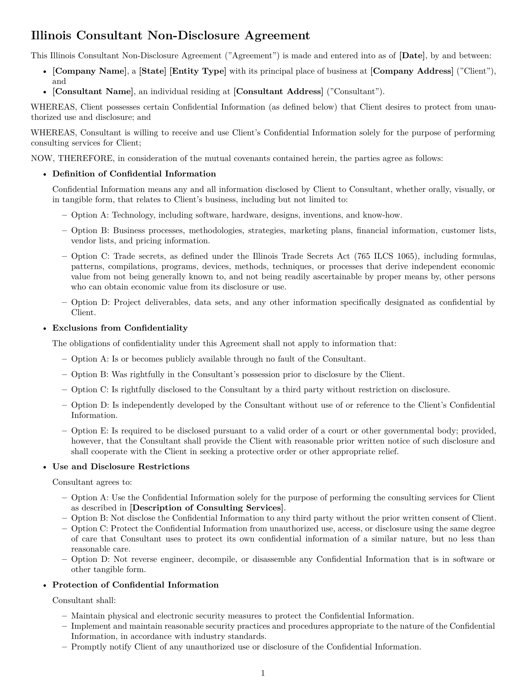 Preview page 1 of Free Illinois consultant nda template