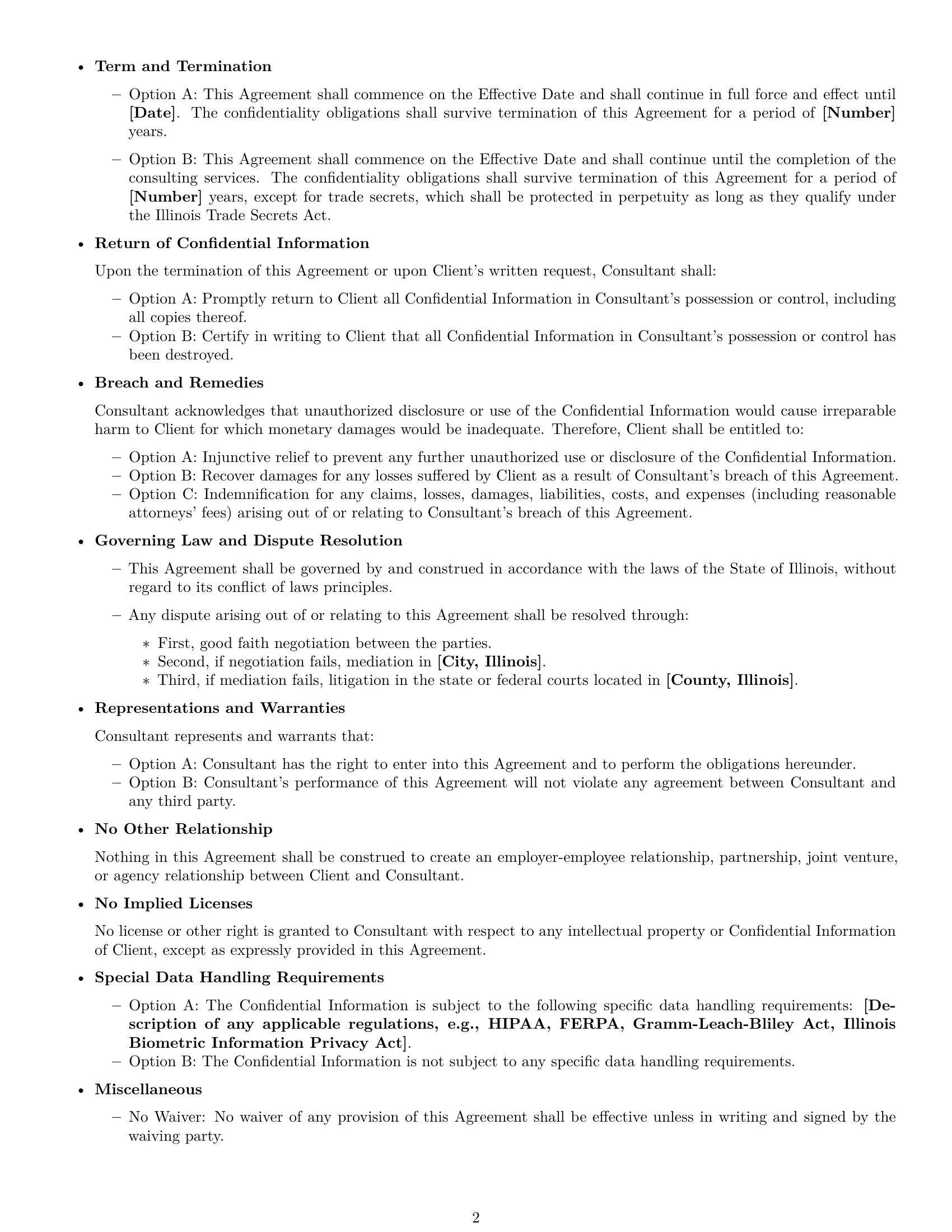 Preview page 2 of Free Illinois consultant nda template