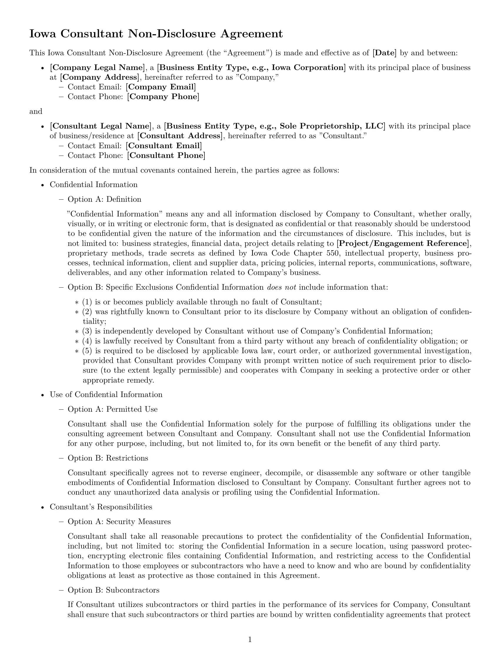 Preview page 1 of Free Iowa consultant nda template