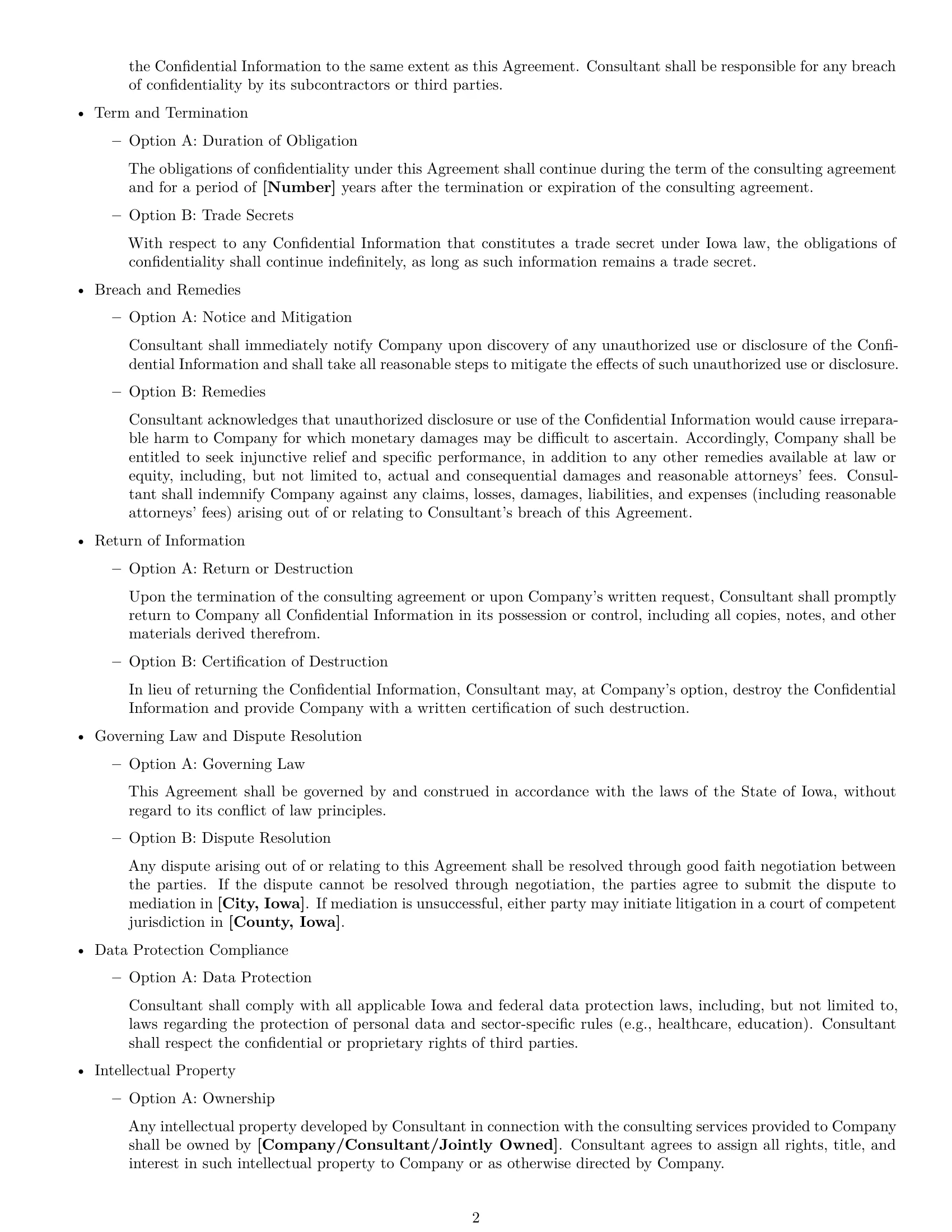 Preview page 2 of Free Iowa consultant nda template