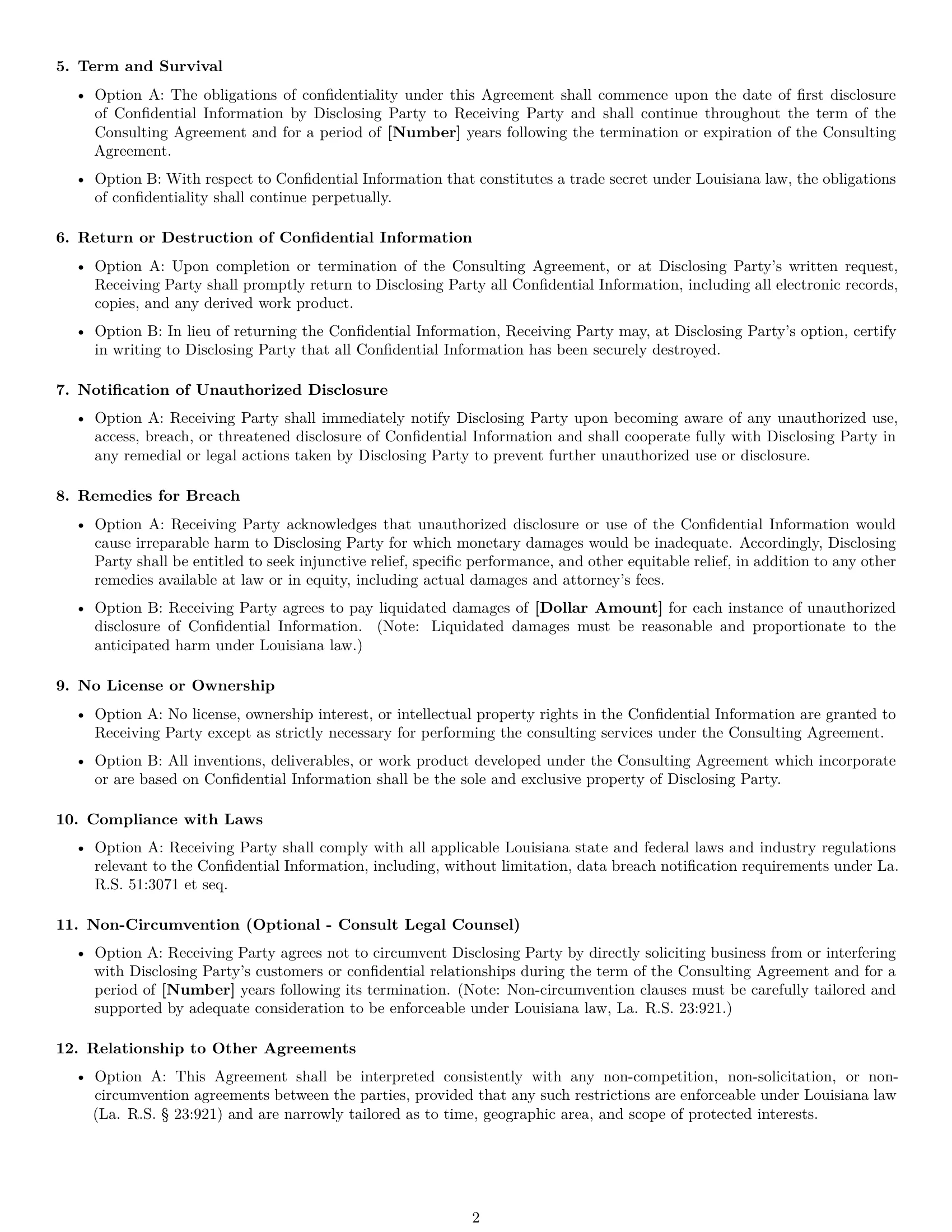 Preview page 2 of Free Louisiana consultant nda template