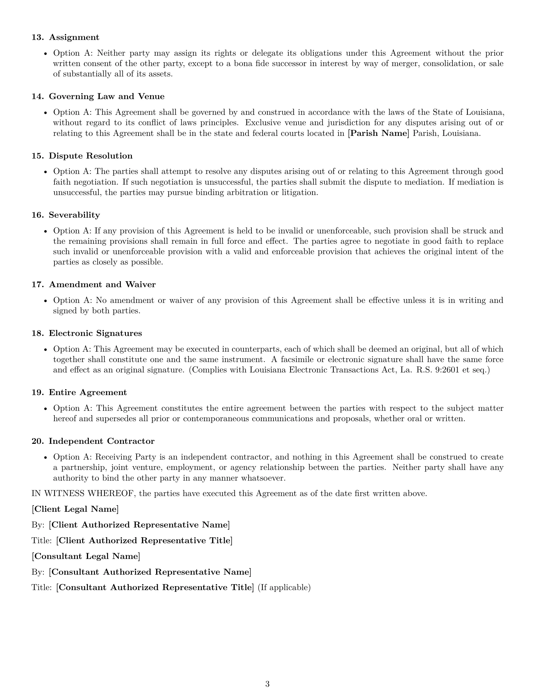 Preview page 3 of Free Louisiana consultant nda template
