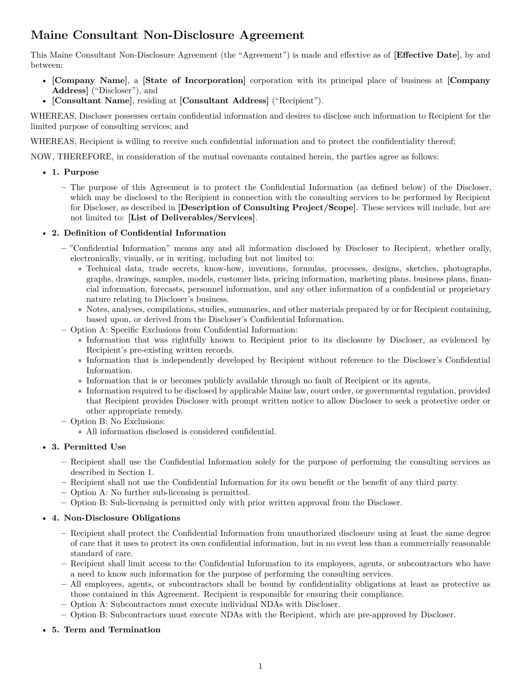 Preview page 1 of Free Maine consultant nda template
