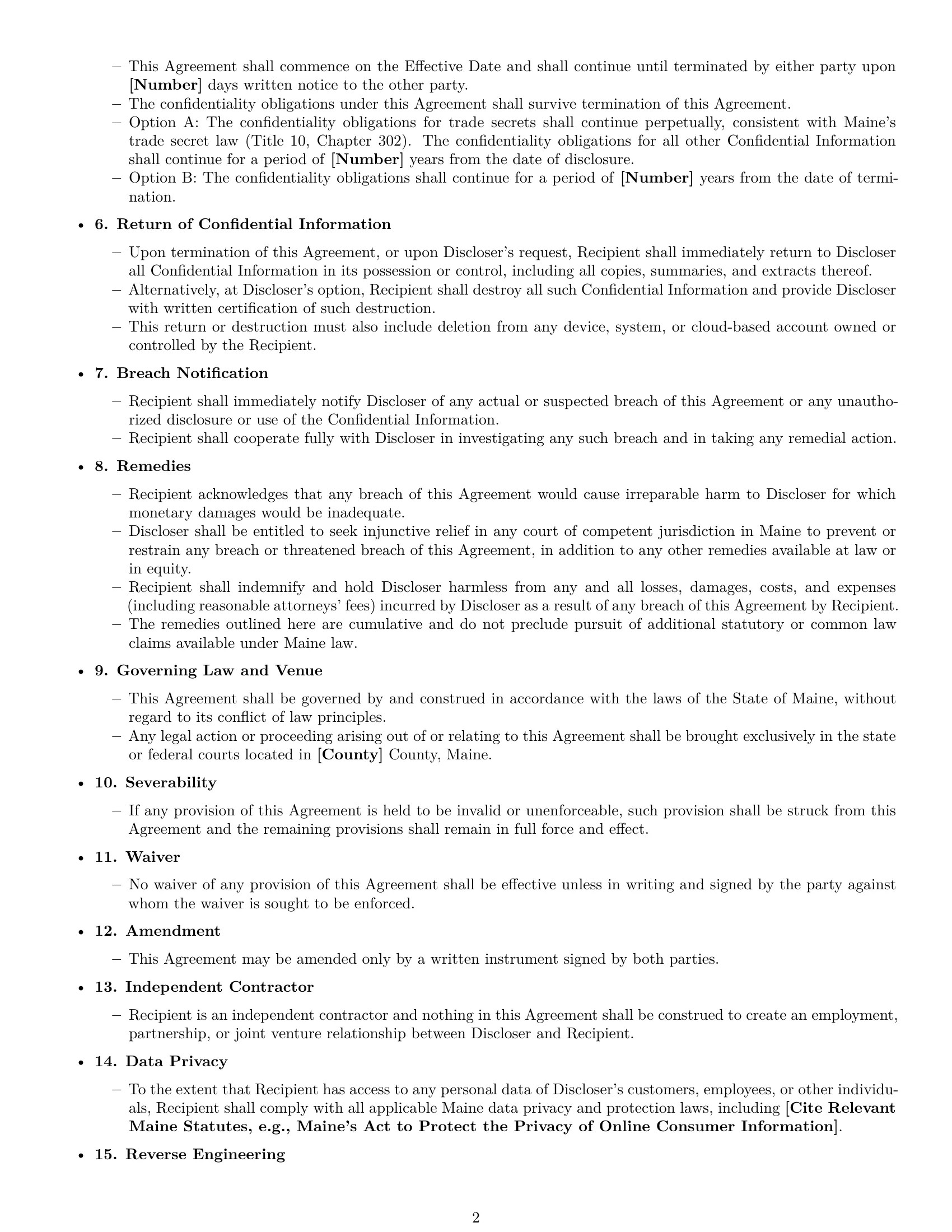 Preview page 2 of Free Maine consultant nda template