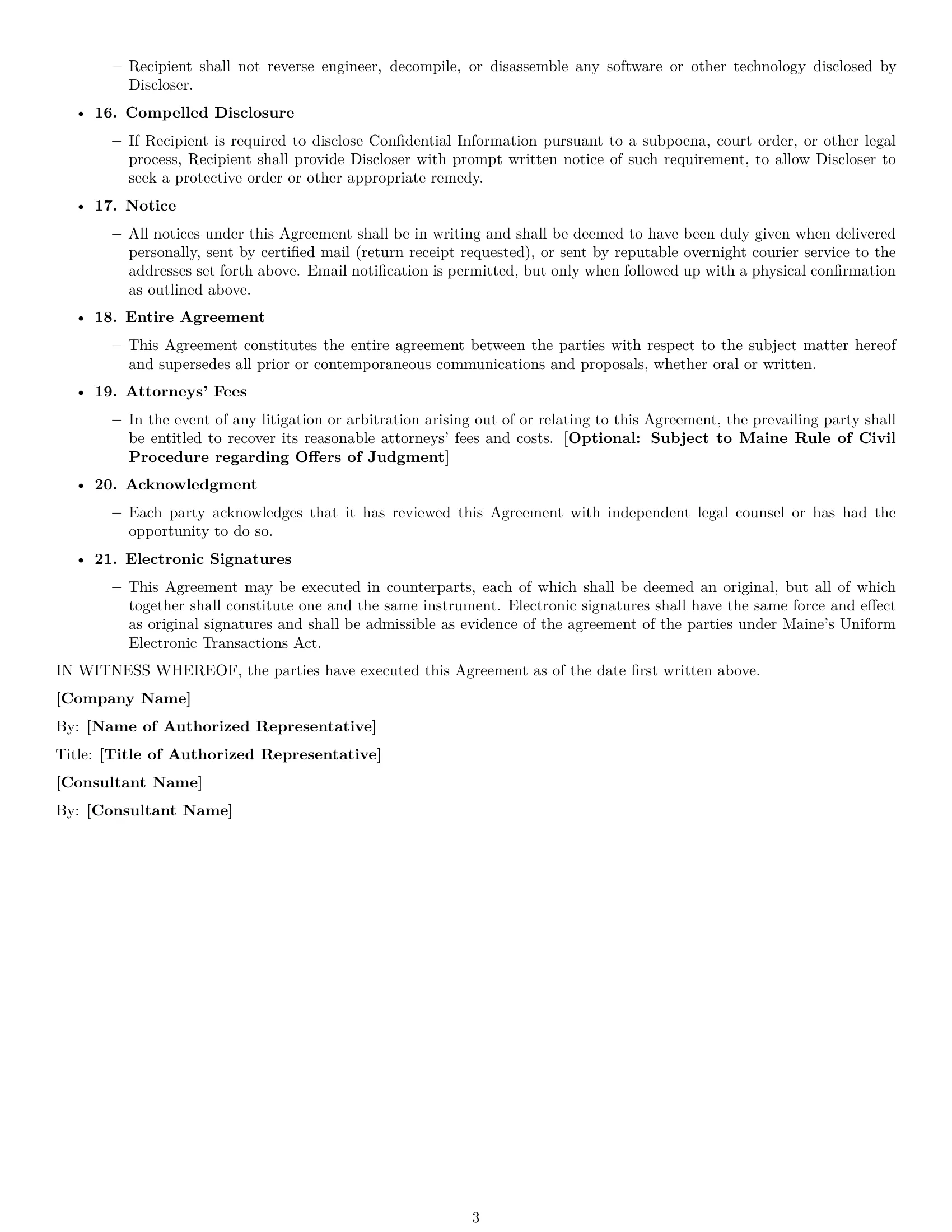 Preview page 3 of Free Maine consultant nda template
