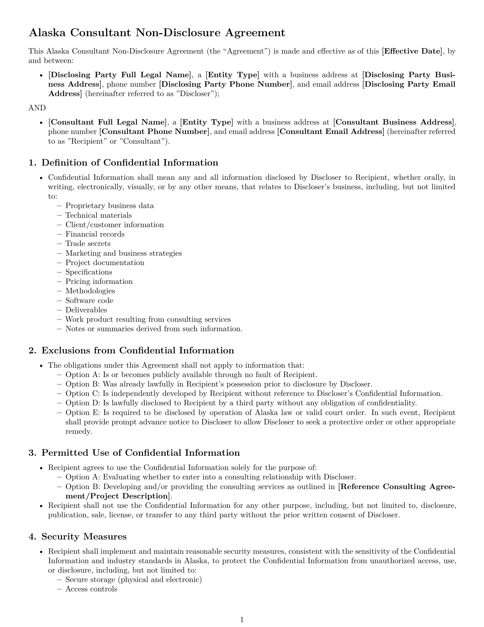 Preview page 1 of Free Alaska consultant nda template