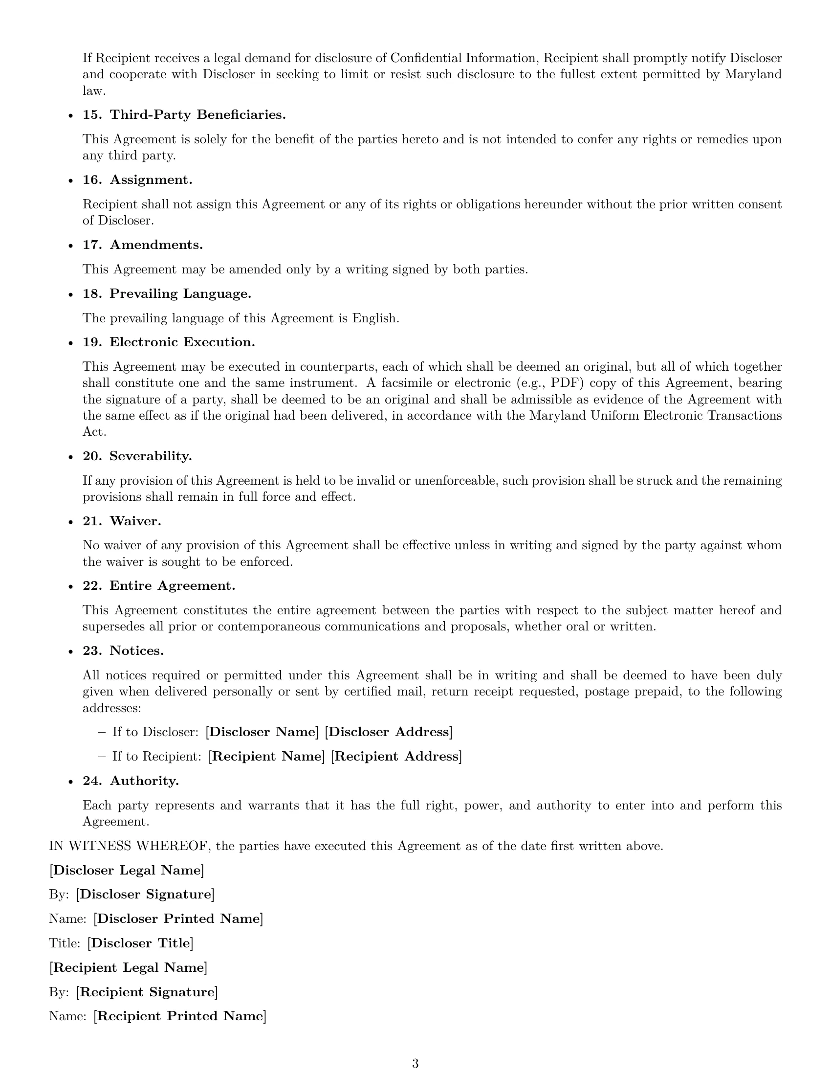 Preview page 3 of Free Maryland consultant nda template