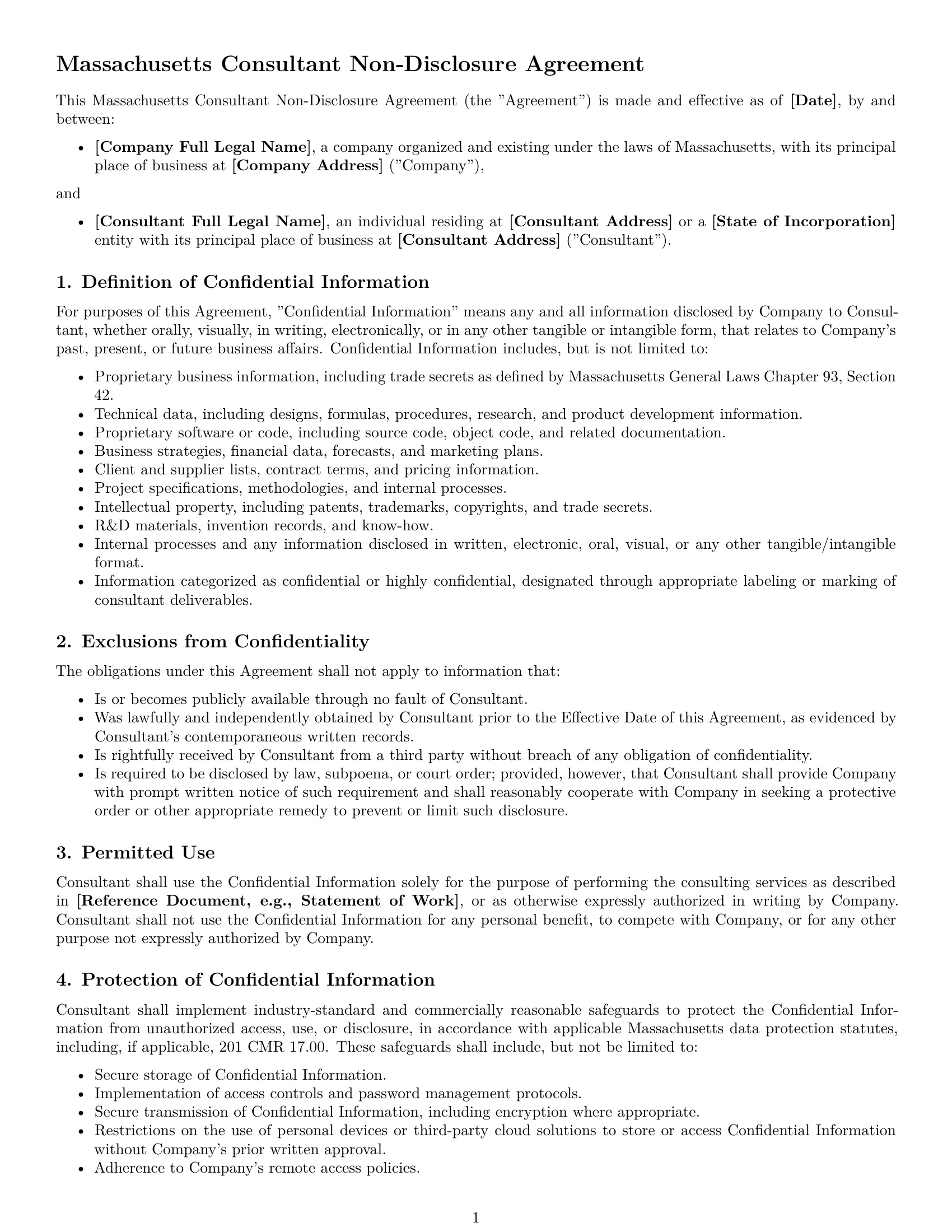 Preview page 1 of Free Massachusetts consultant nda template