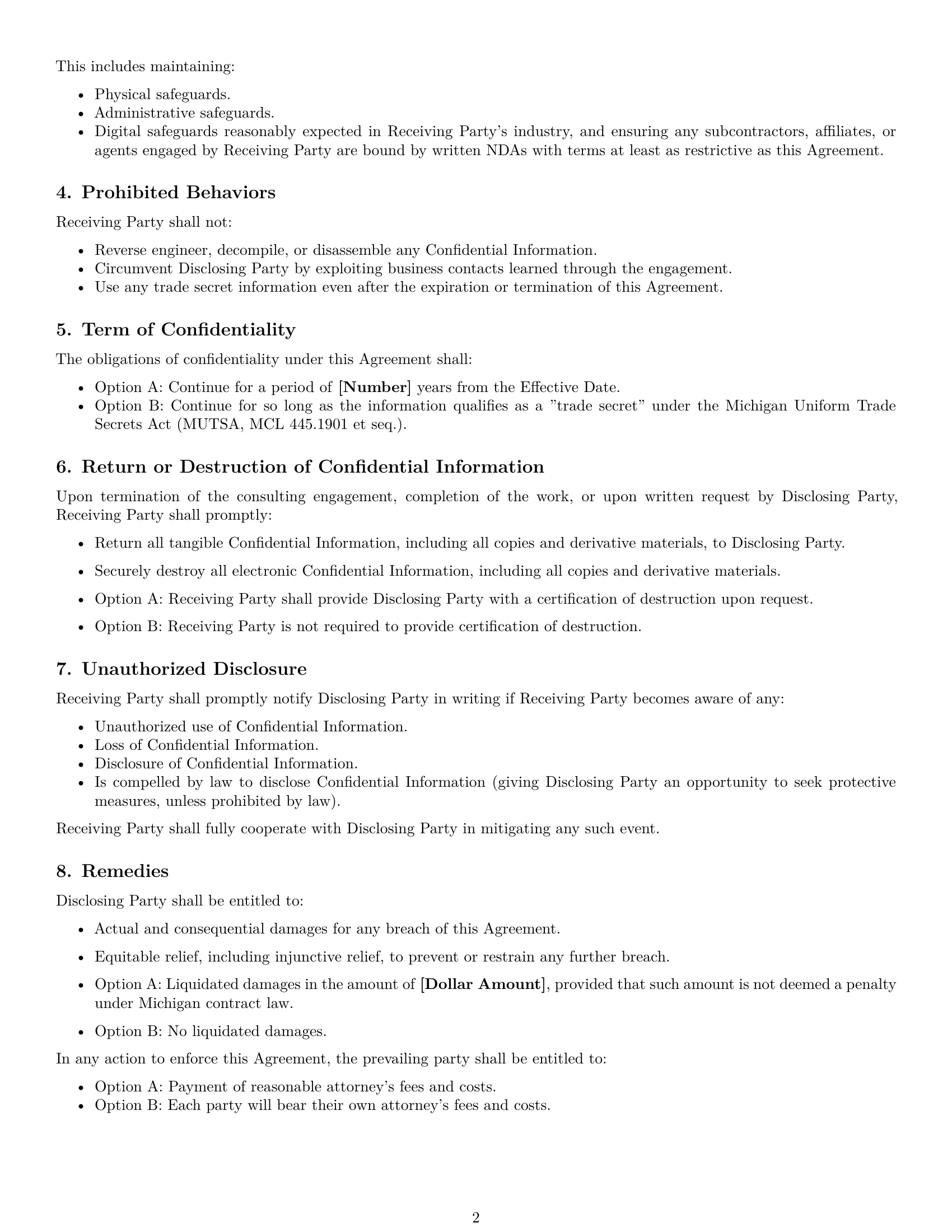 Preview page 2 of Free Michigan consultant nda template