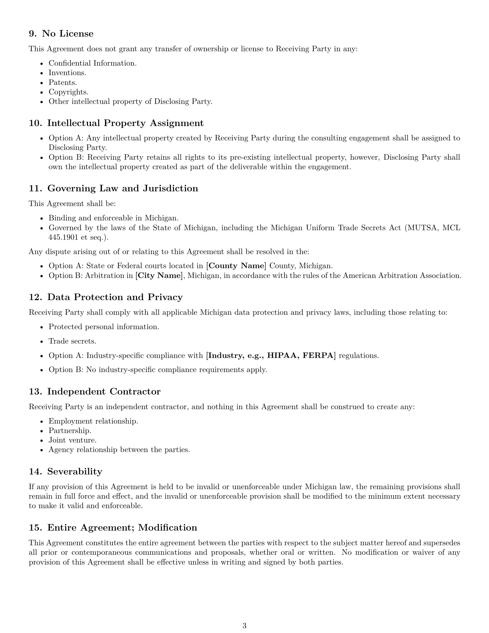 Preview page 3 of Free Michigan consultant nda template