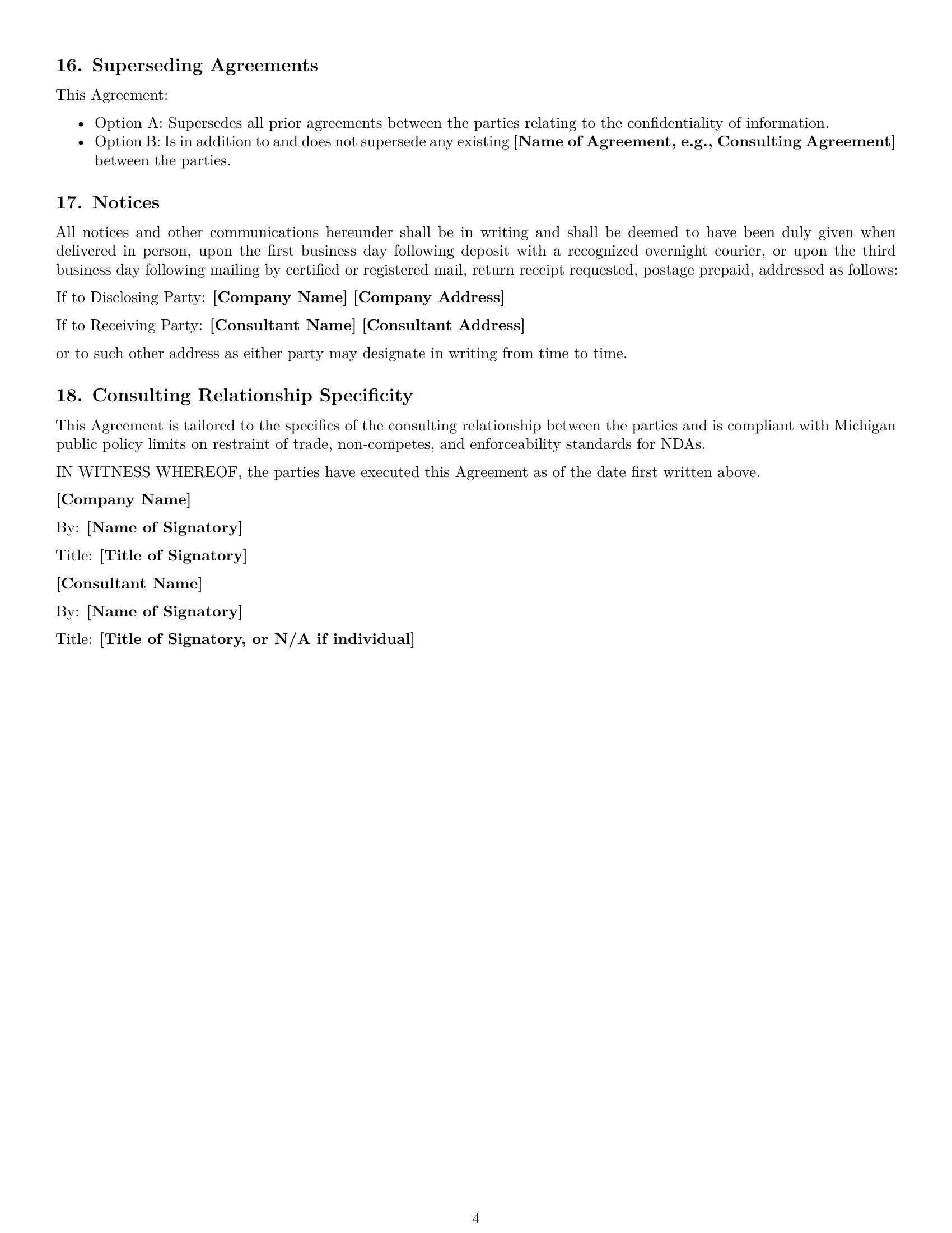 Preview page 4 of Free Michigan consultant nda template