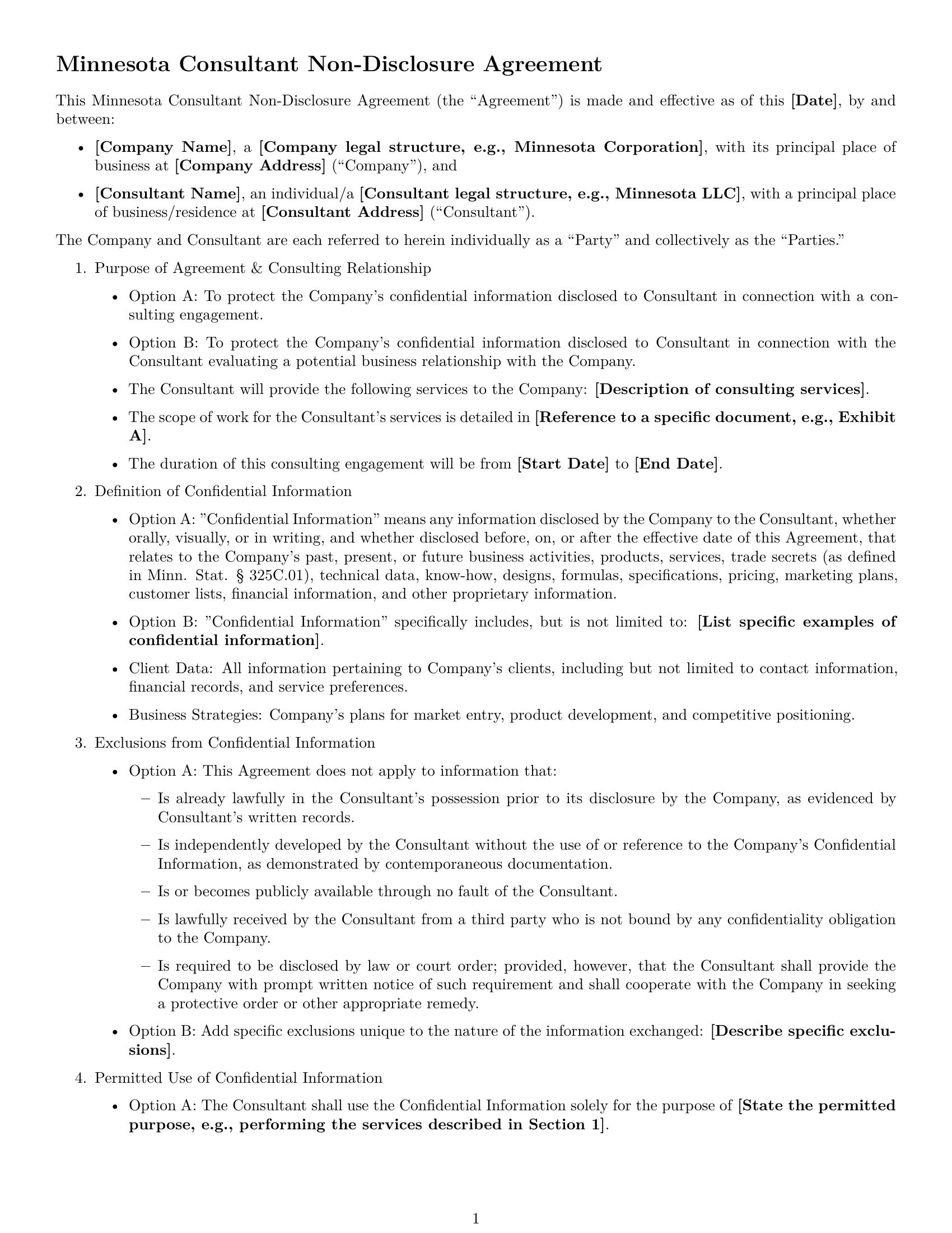 Preview page 1 of Free Minnesota consultant nda template