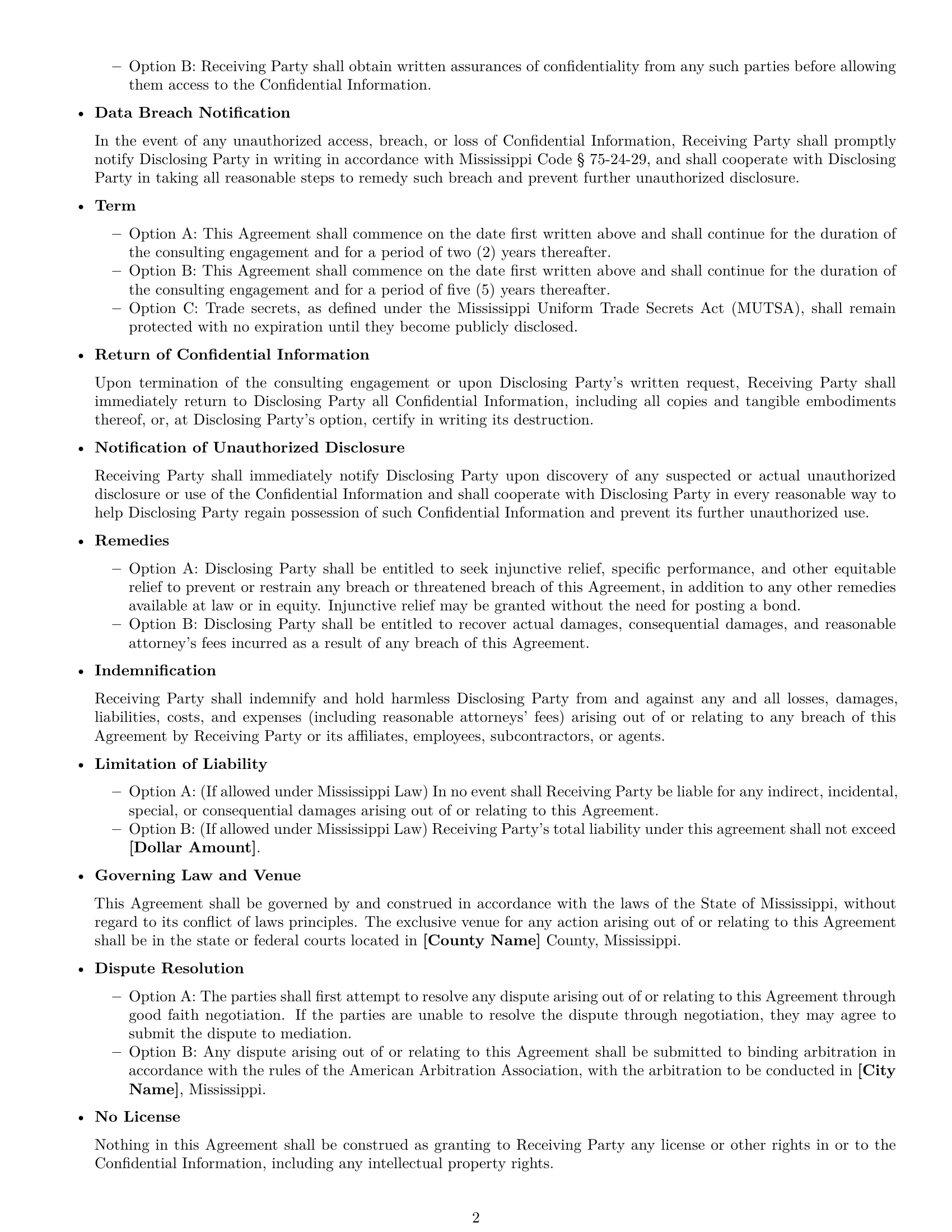 Preview page 2 of Free Mississippi consultant nda template