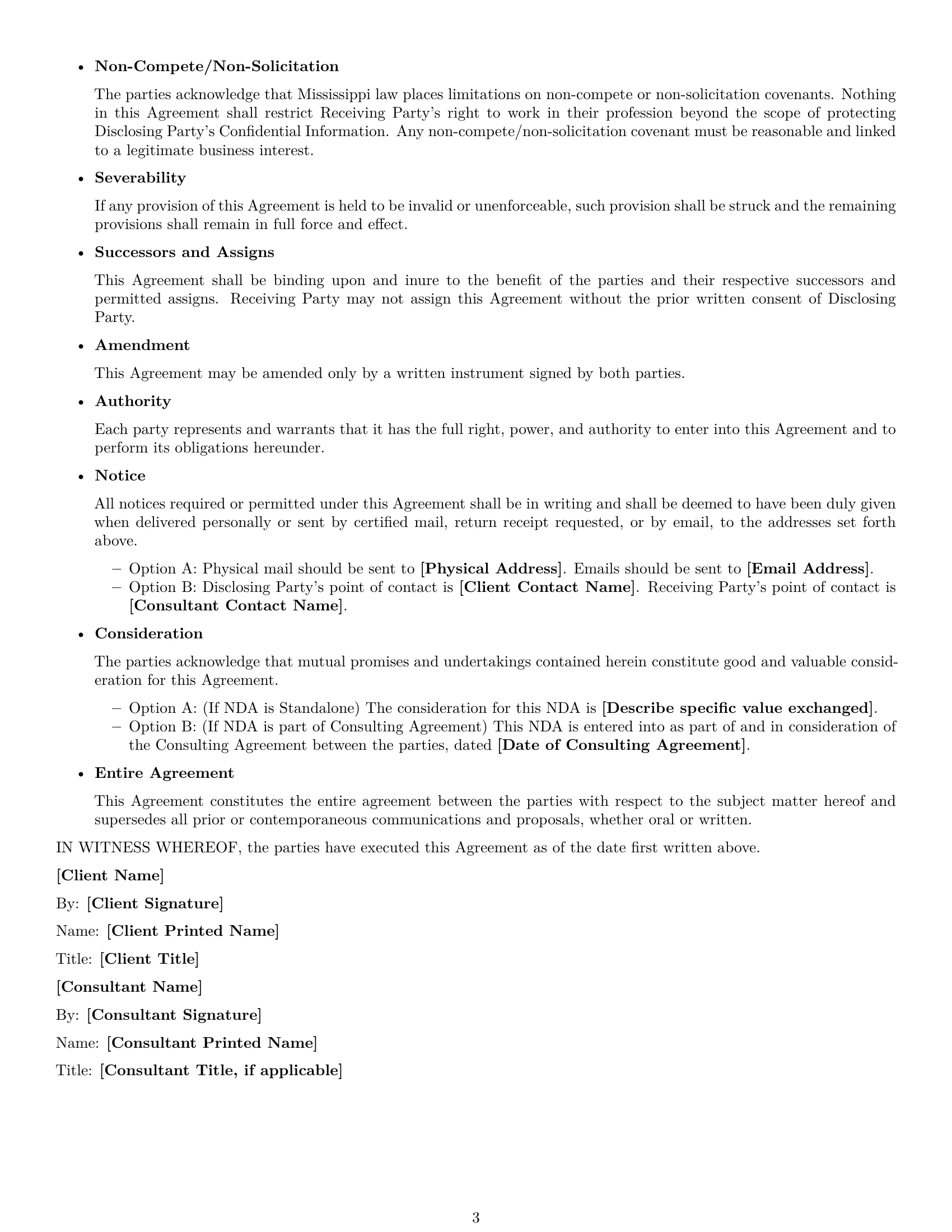 Preview page 3 of Free Mississippi consultant nda template